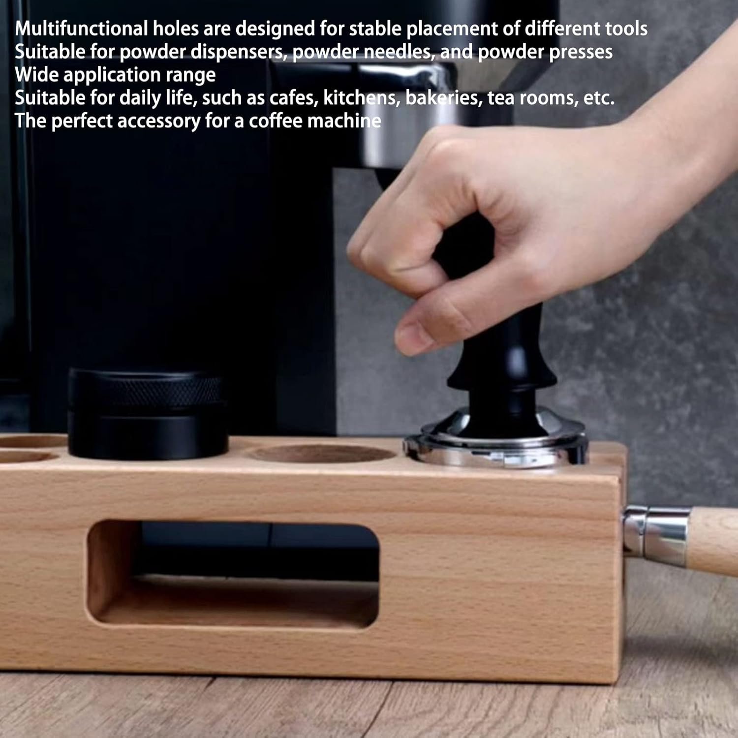 Wood Coffee Filter Tamper Holder, 5-Hole Wooden Espresso Mat Stand, Non-Slip Tamping Station Base for Portafilter, Distributor, Home & Cafe (58Mm) image number 1