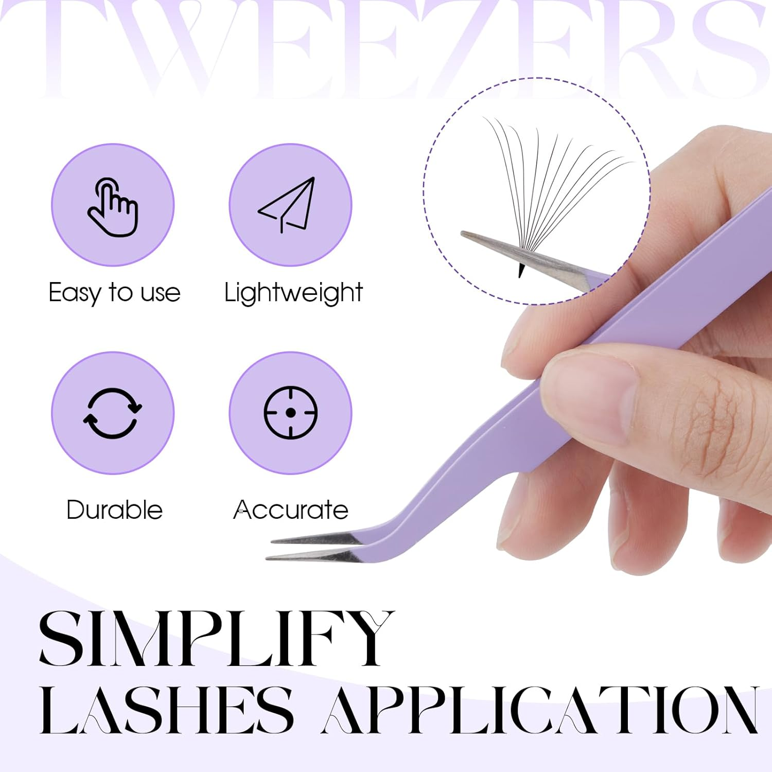 WENDY Lash Tweezers for Eyelash Extensions, Precision Fiber Stainless Steel Lash Applicator Tool for False Eyelashes, Precision Fiber Mega Volume Lash-Tweezers Use at Home image number 3