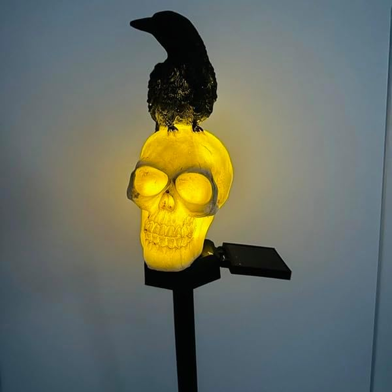 YZYOE 2 Packs of LED Solar Crow Skull Lights, Halloween Outdoor Atmosphere Decoration Lamp, and Cute Resin Crow Skull Courtyard Landscape Lights. image number 2