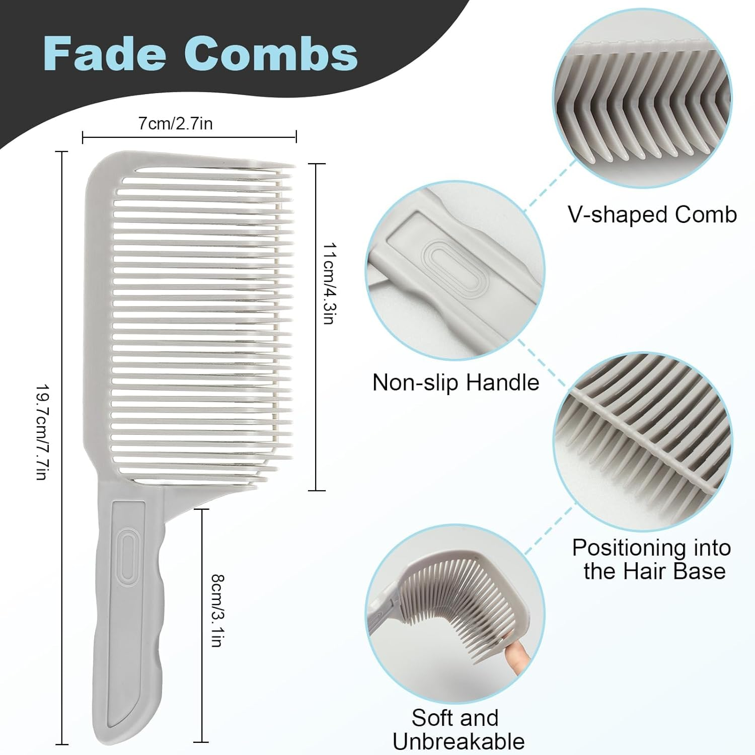 FOWSRHRG Fade Combs - 2PCS Barber Gradient Positioning Combs, Flat/Curved Push Edge for Blending Fades, Hair Cutting Guide Tools for Home & Salon Use image number 4