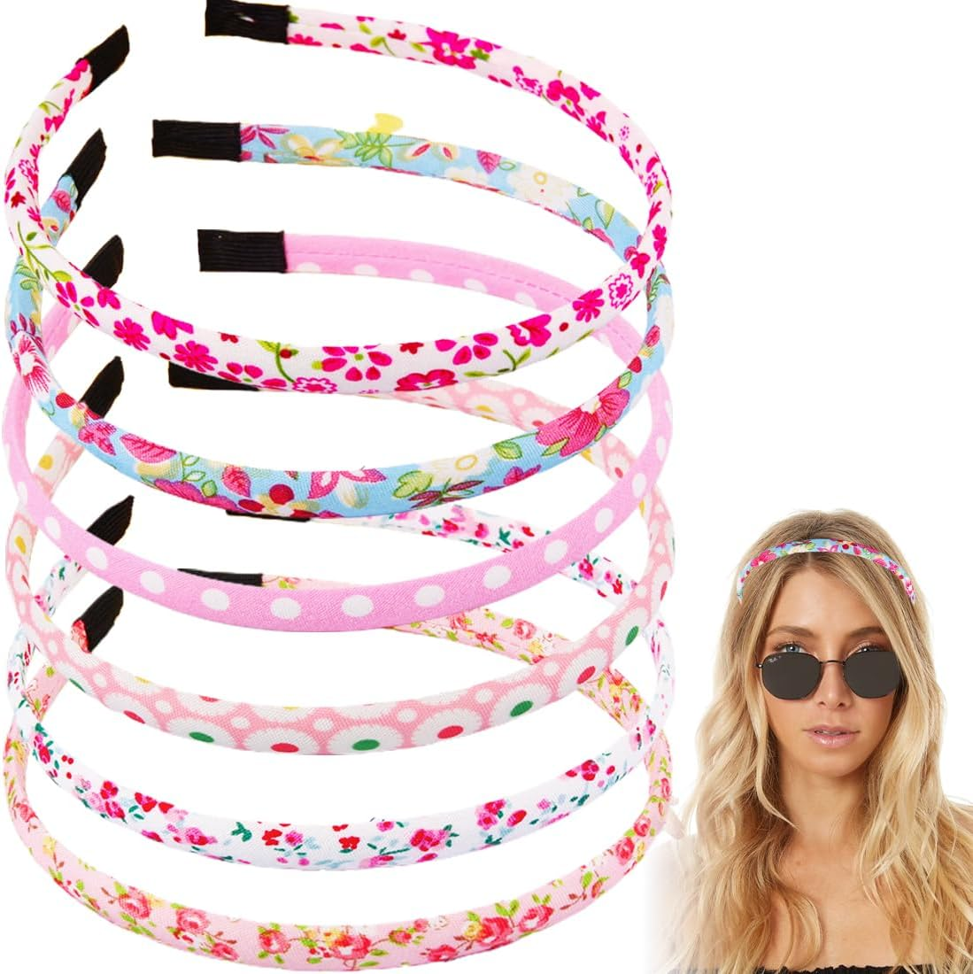 LAKJUOZ Toddler Girls Flower Headband, Pack of 6, Flower Crown Headband, Flower Wreath, Flower Hair Accessories, Wedding, Turban Newborn Headband, Polyester Headbands, Hair Accessories, Baby for Party image number 1