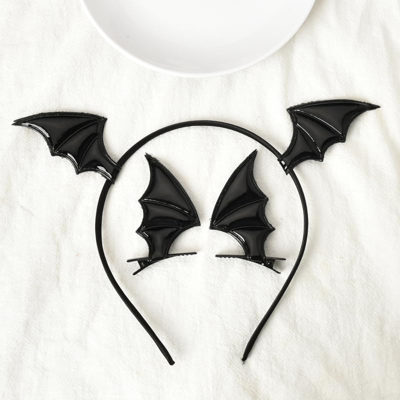 Halloween Bat Hair Clips and Devil Ear Headband for Women Girls - Black Barrettes for Cosplay Accessories - Black image number 3