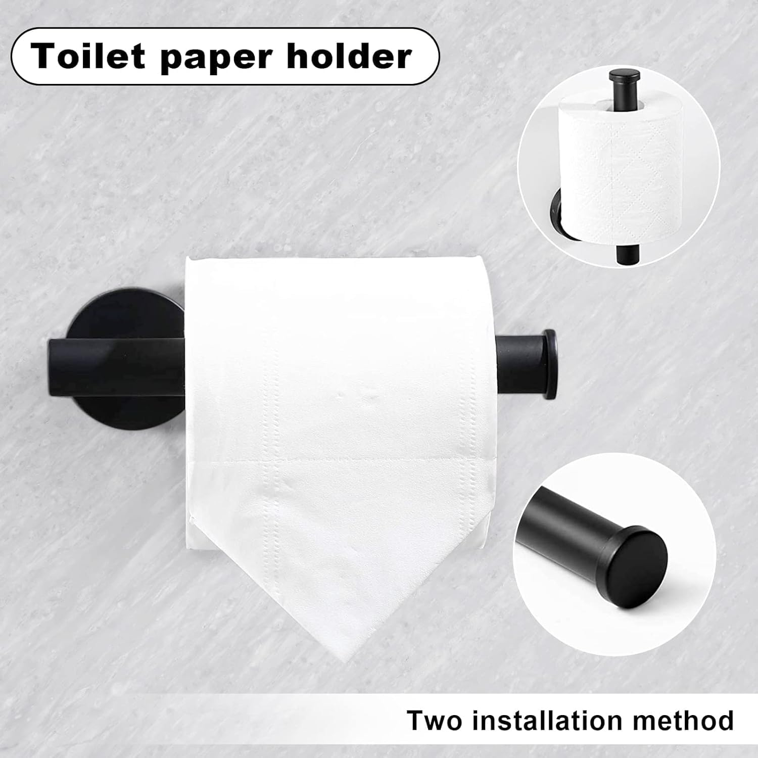 Toptowel 15Sets 23.6Inch Matte Black Bathroom Hardware Set, Include 3PCS 23.6Inch Towel Bar, 3PCS Towel Ring, 3PCS Toilet Paper Holder, 6PCS Robe Hook-Matte Black image number 2