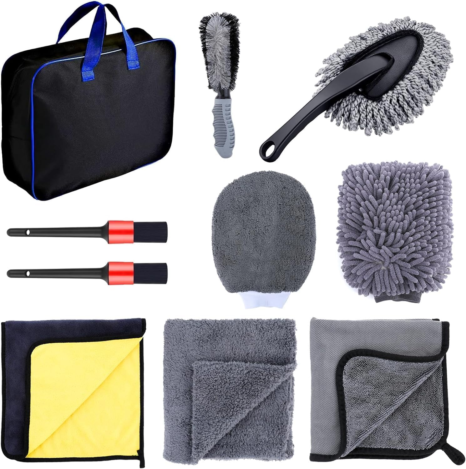 ZANZER 10Pcs Pro Car Wash Kit: Wheel Brush Set, Auto Cleaning Tools, Extendable Rim Cleaner with Storage, Detailing Brushes & Microfiber Towel for Interior/Exterior Wheels/Dashboard/Air Vents image number 2