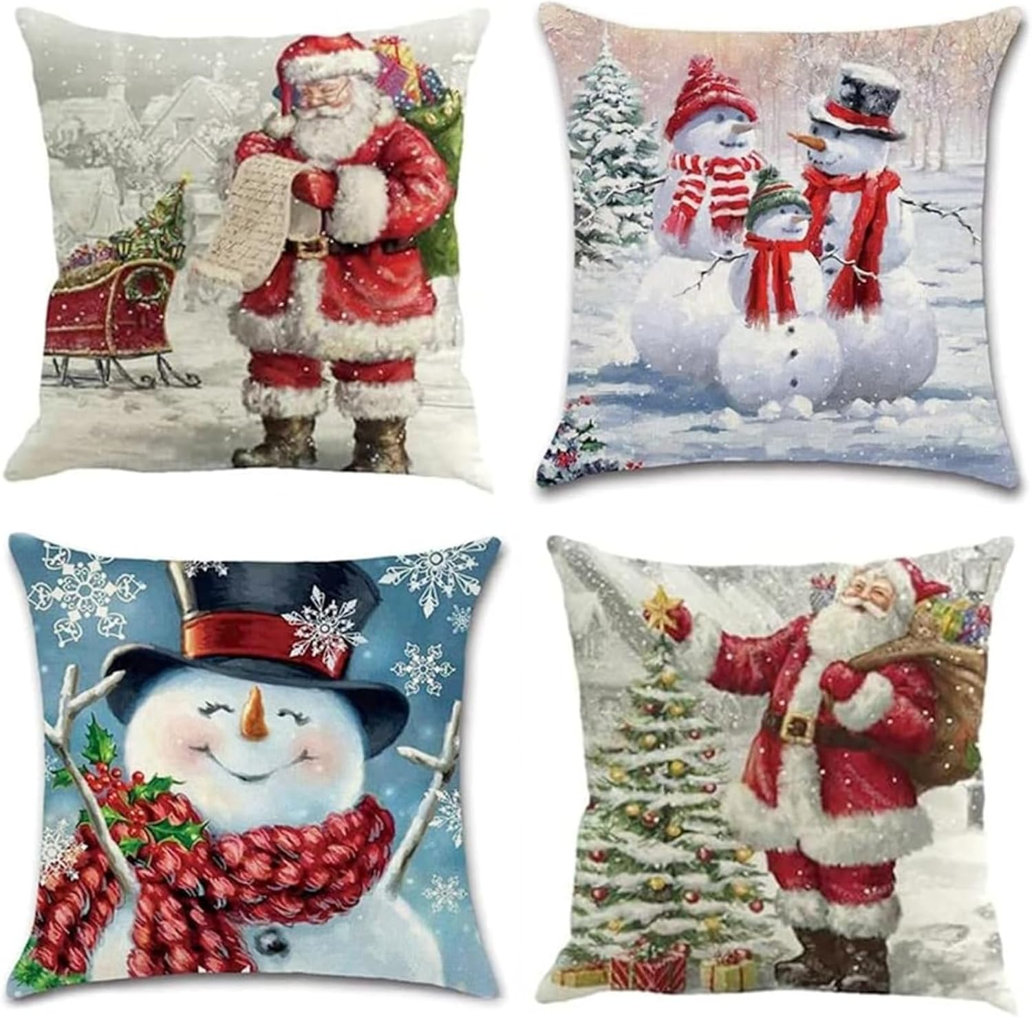 Mizoxy 4 Pcs Christmas Pillow Covers Set, Snowman Santa Claus Winter Cushion Covers for Sofa Couch Bed, Holiday Xmas Throw Pillow Cases Home Decorations image number 6