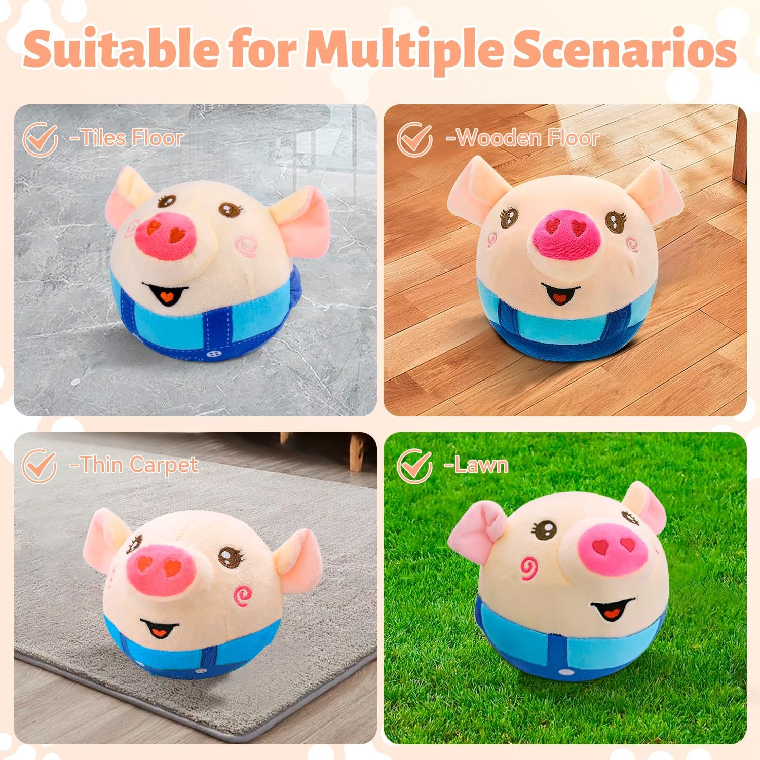 LOVELEDI Interactive Dog Toy Pig - Jumping Squeaky Dog Toys with Recording and Music Modes, Rechargeable Durable Motion Activated Automatic Rolling Ball For/Small/Medium/Large Dogs Indoor & Outdoor image number 2