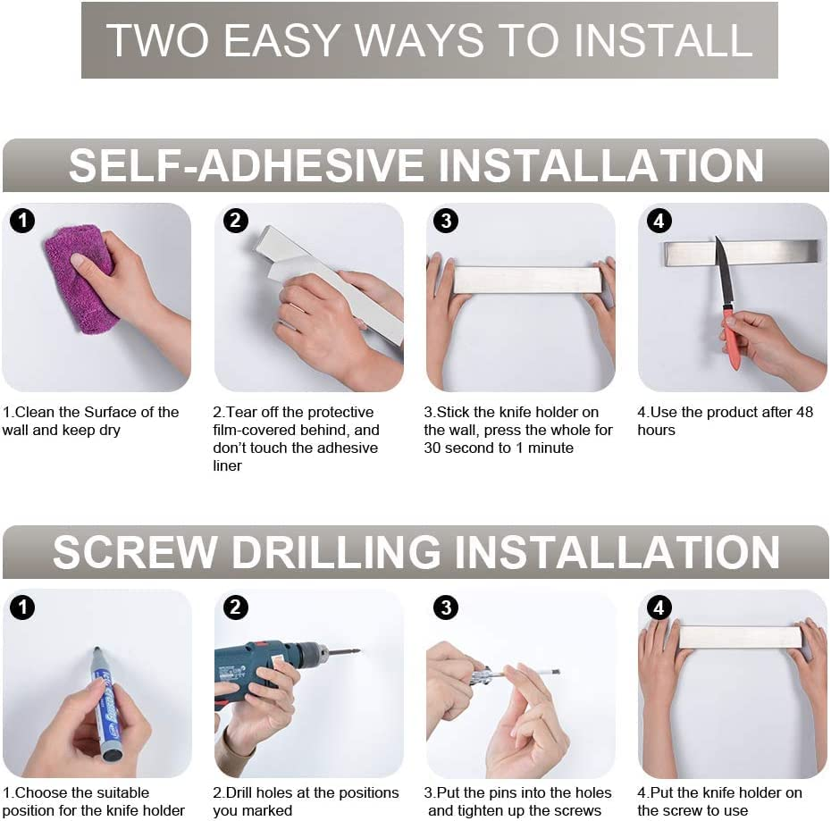 Ninonly 40 CM Magnetic Knife Strip for Wall,Premium Stainless Steel Wall Mounted Magnetic Knife Holder Kitchen Knives Bar Rack for Home Kitchen Utensil Tool Organizer image number 2