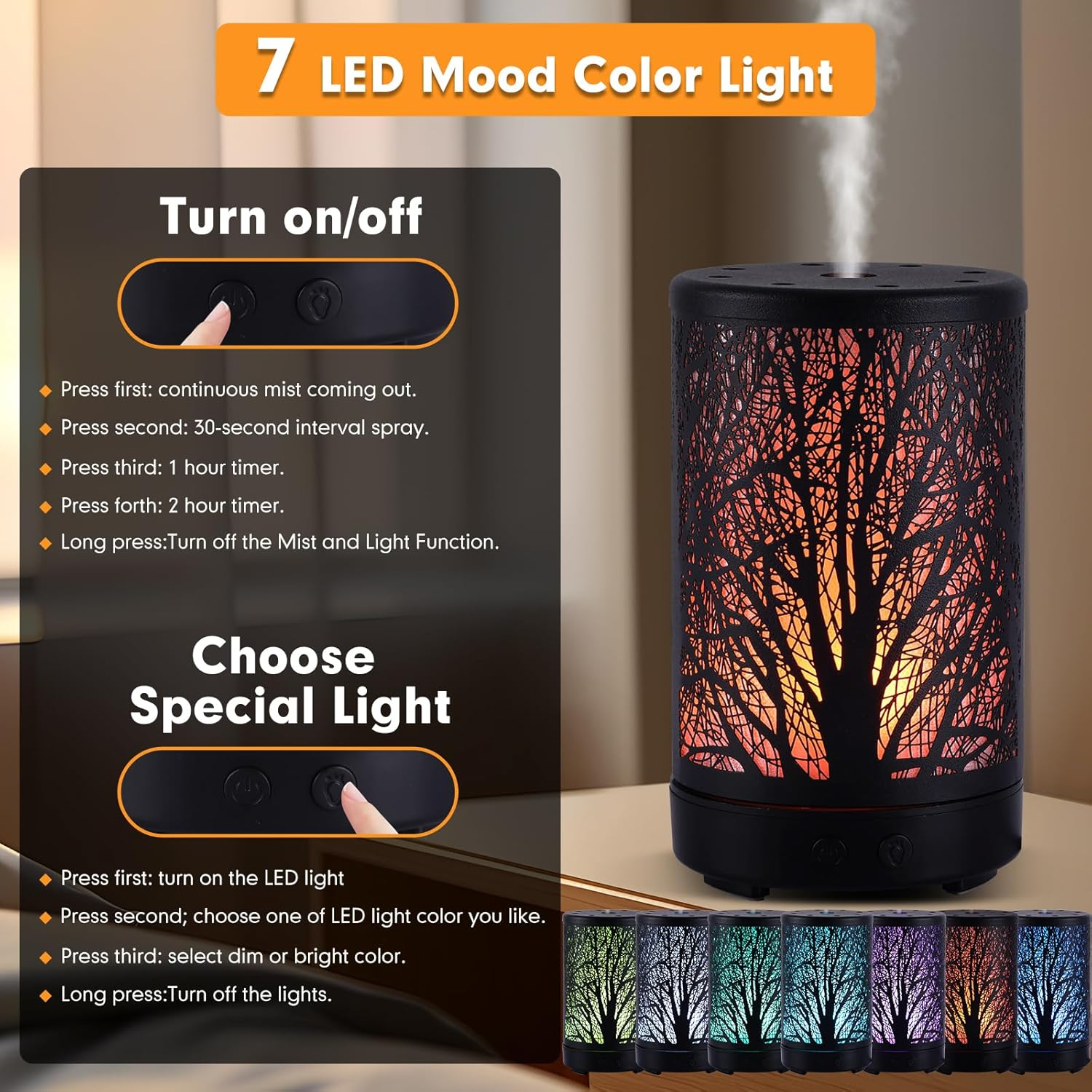 Metal Essential Oil Diffuser，Aromatherapy Diffuser 7 Colors Changed Ultrasonic Diffuser Air Led Diffuser Infuser Oil Machine Essential Oils for Diffusers for Home Large Room Office image number 3