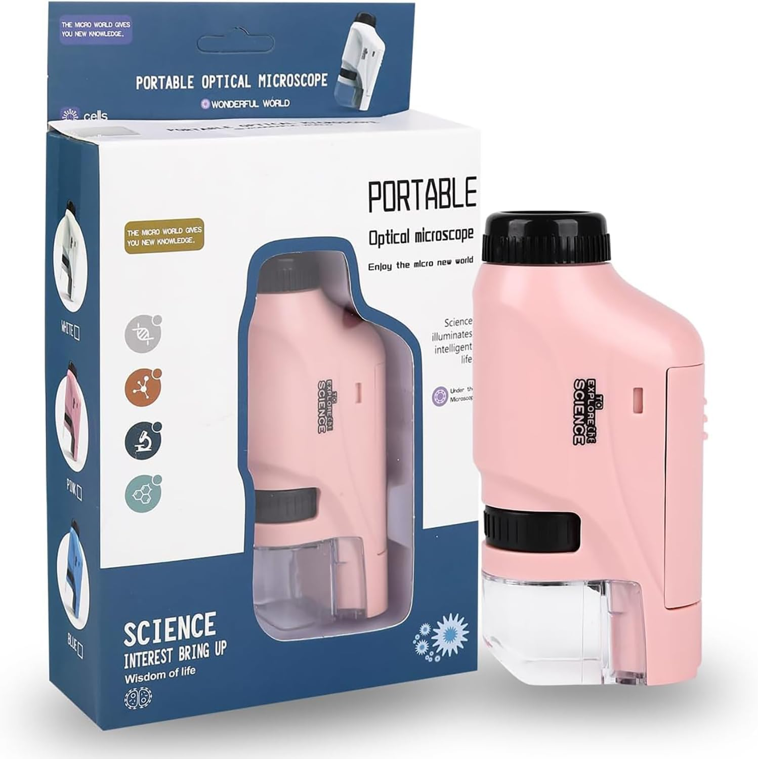 60-120X Zoom Kids Portable Microscope Pocket Handheld Mini Microscope with LED Light High Definition for Students Microbiological Observation Preschool Home Study Educational Toys（Pink）