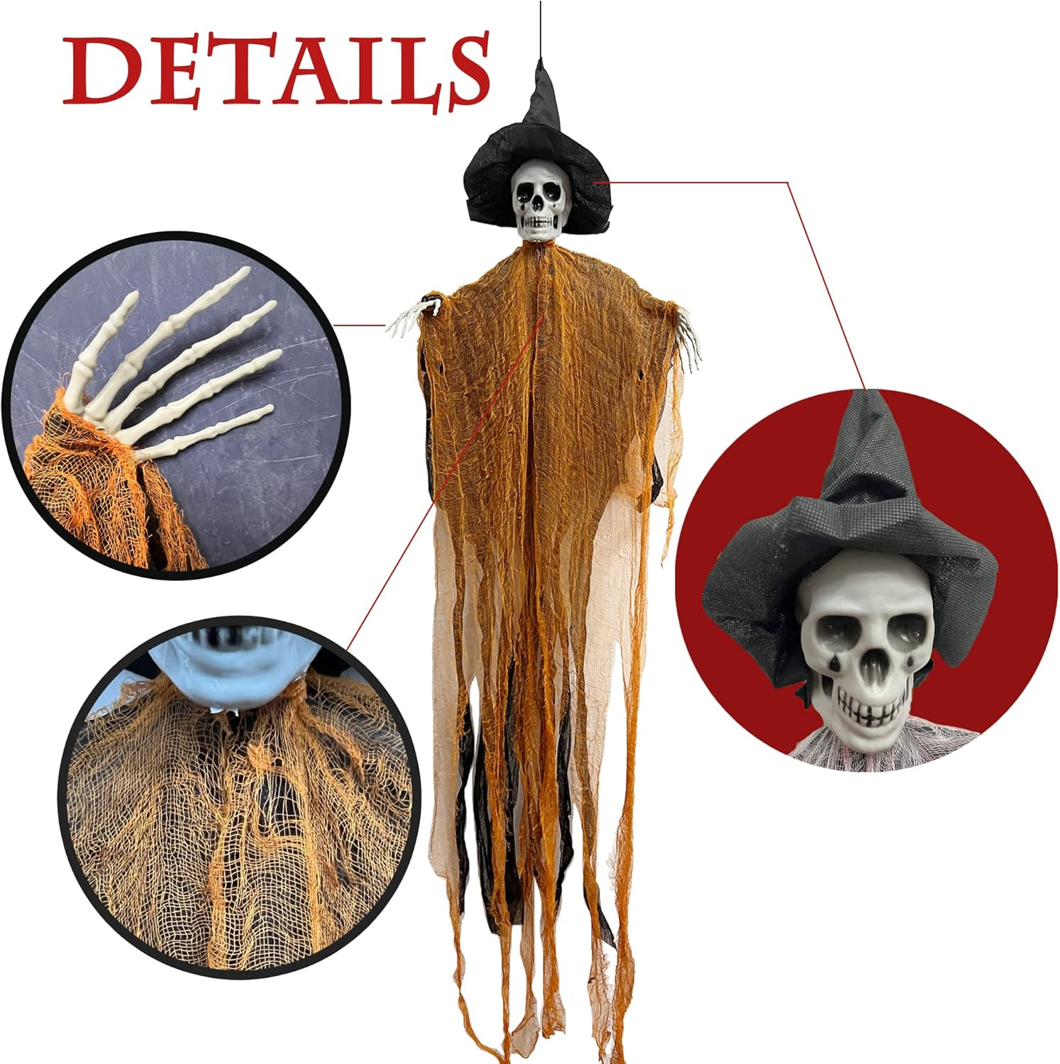 3 Pack Halloween Hanging Grim Reapers, 47" Hanging Ghost Decorations with Hat for Halloween Indoor/Outdoor Haunted House Prop Decor image number 1