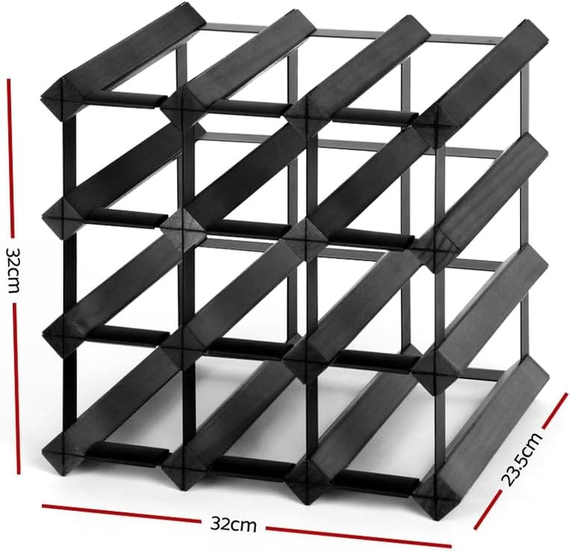 Artiss 4 Tier 12 Bottle Wine Rack, Wooden Timber Wines Bottles Storage Racks Holder Freestanding Display Organiser for Kitchen Cellar Bar, Stackable Modular Pine Wood 32 X 32 X 23.5Cm Black