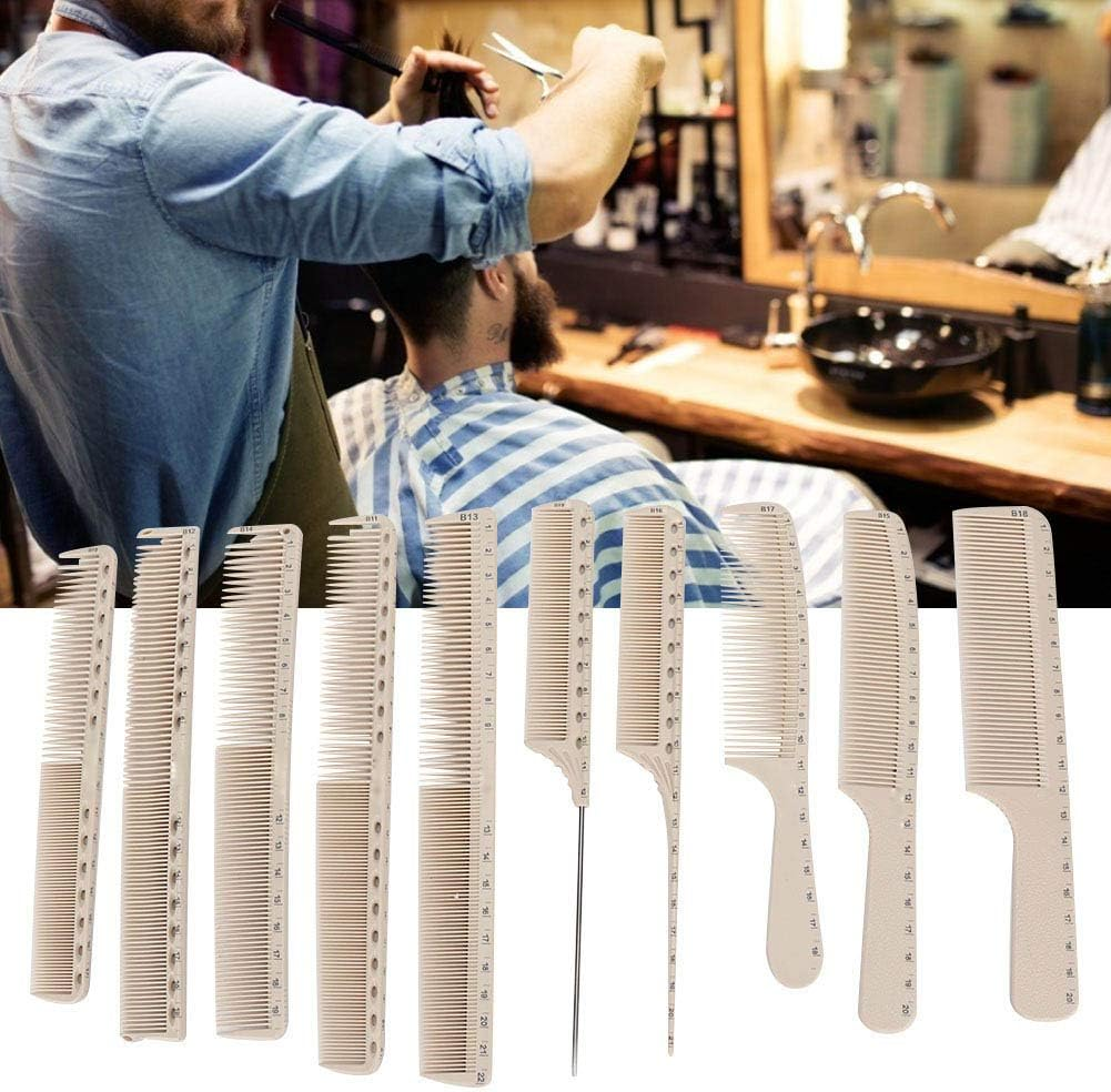 SYMY 10Pcs Professional Hairdressing Comb Barber Hair Styling Cutting Comb with Measure Scale Portable Anti-Static Long Measuring Professional Combs for Salon image number 6