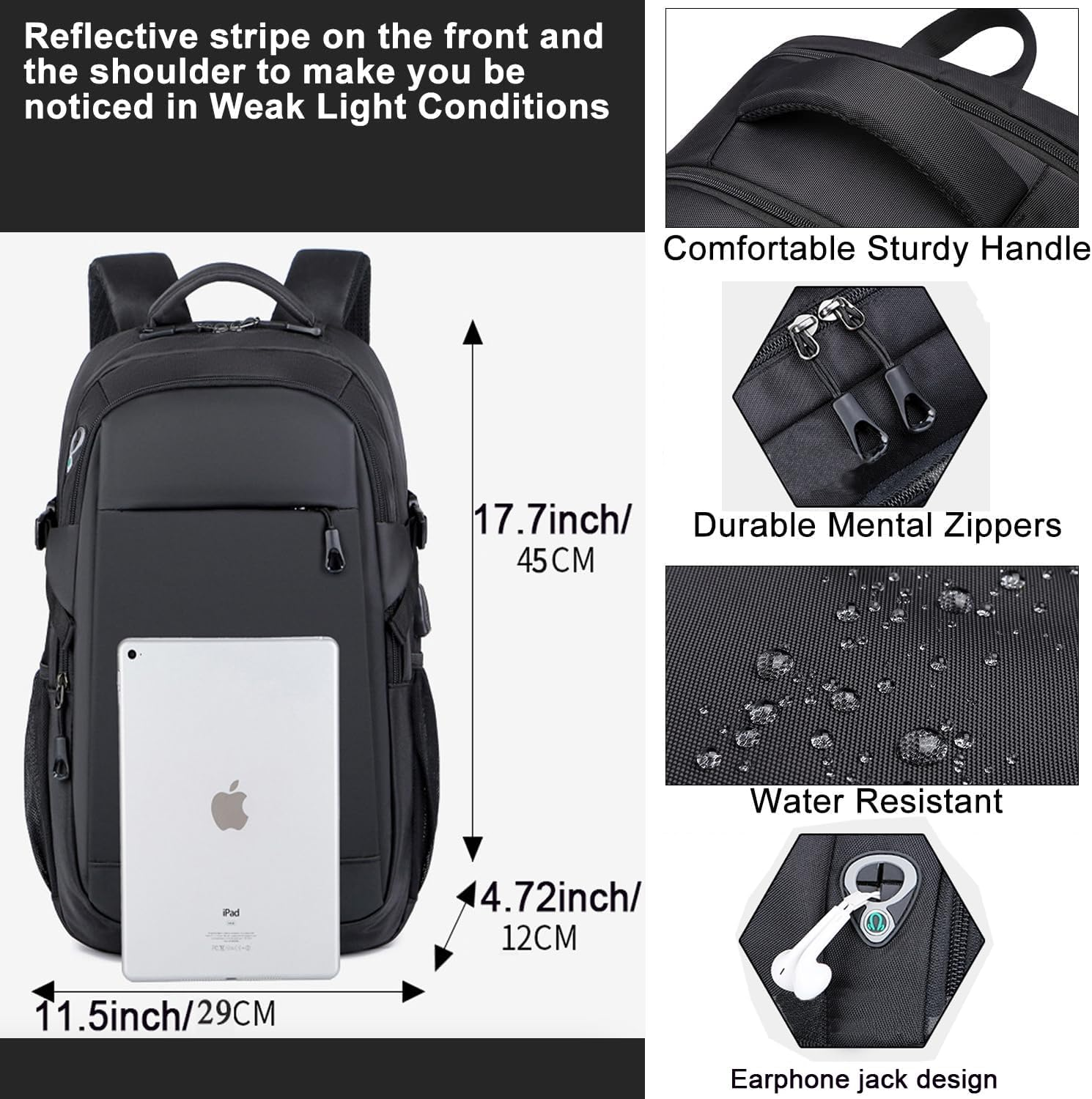 Reppkyh 50L Travel Laptop Backpack,17 Inch Travel Laptop Backpack Flight Approved Computer Bag with USB Charging Port Water Resistant image number 2