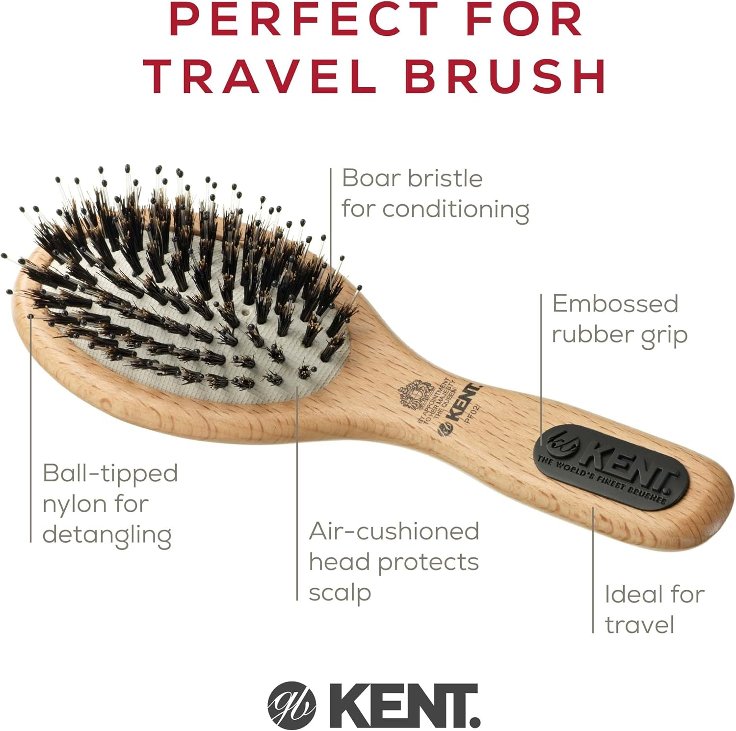 Kent Cushion, Bristle and Nylon Mix Hair Brush, Small image number 5