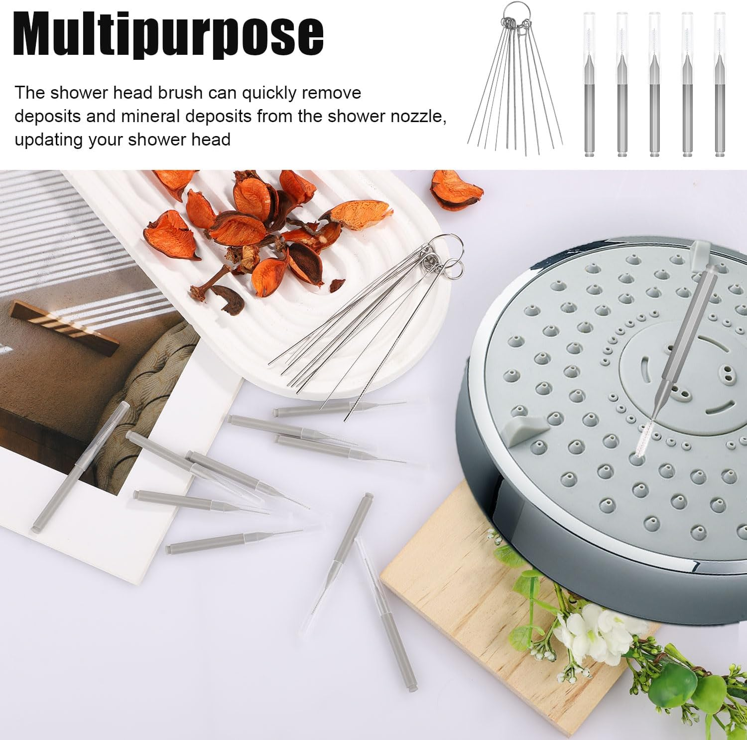 10Pcs Shower Head Cleaners, with 10Pcs Needle Picks Anti-Clogging Shower Head Cleaning Brush Tiny Crevice Cleaner Tool for Small Holes Gaps Nozzle Window Slot Household Bathroom (Gray) image number 5