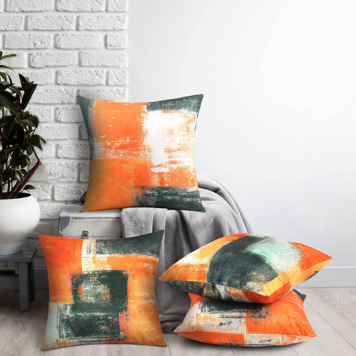 Decorative Throw Pillow Covers Burnt Orange Cushion Cover Taupe Abstract Art Painting 4 Pcs Pillowcase 18X18 Inch for Sofa Couch Bedroom Living Room Outdoor Home D&eacute;cor