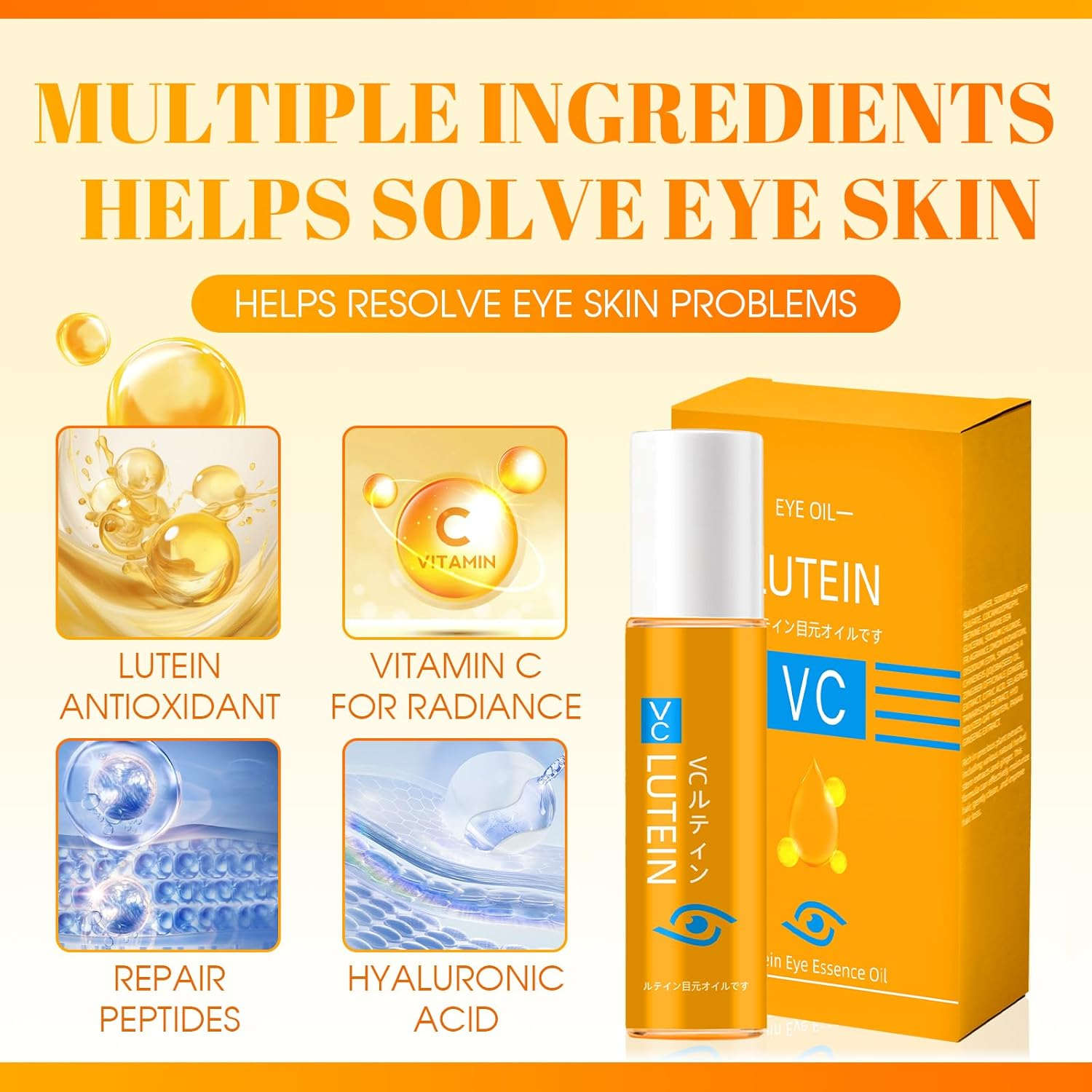 Vc Anti-Wrinkle Eye Serum Oil,Lutein Eye Essence Oil for Women & Men with Roller,Suit for Dark Circles & Puffiness,Firming Anti-Aging,Eye Bags (10 Ml, 2 Pcs) image number 4