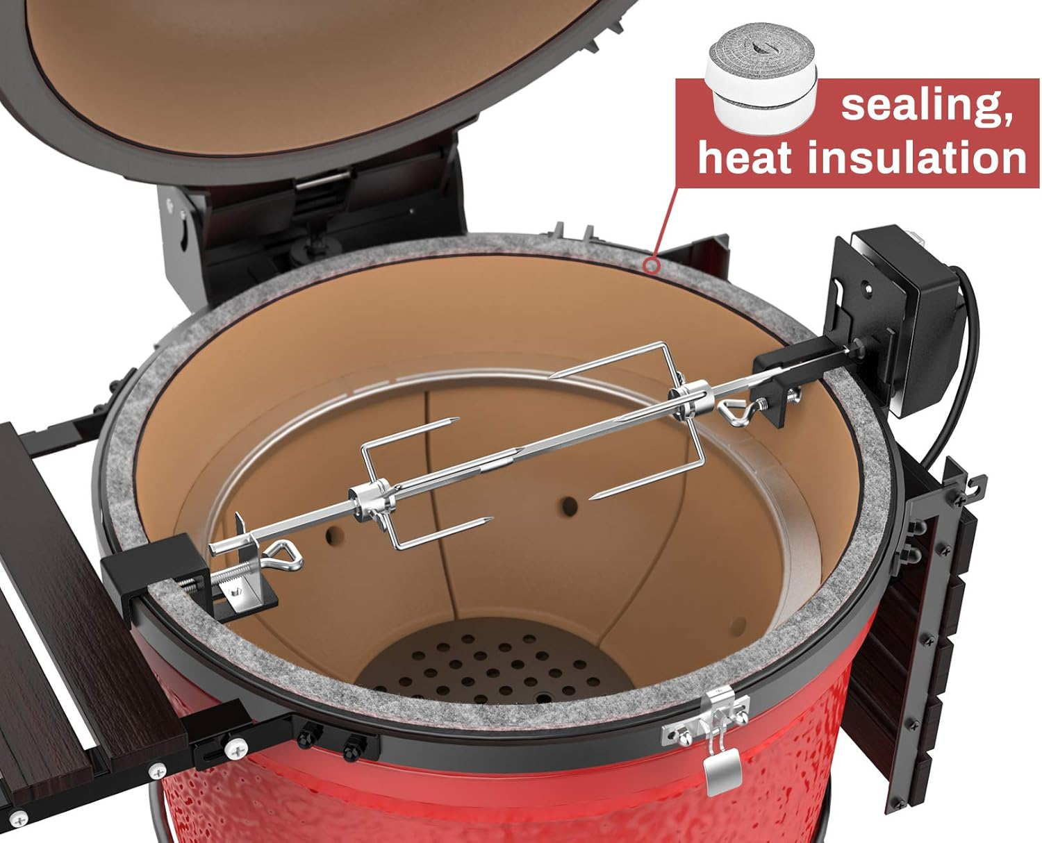 Onlyfire BRK-6066 BBQ Rotisserie Kit Stanless Steel Roast Spit Set for Kamado Joe Classic | Large Xlarge BGE | Pit Boss K22 | Louisiana K22 | Primo & Other 21.5"-23", 28"-29.5" Ceramic Grill image number 3