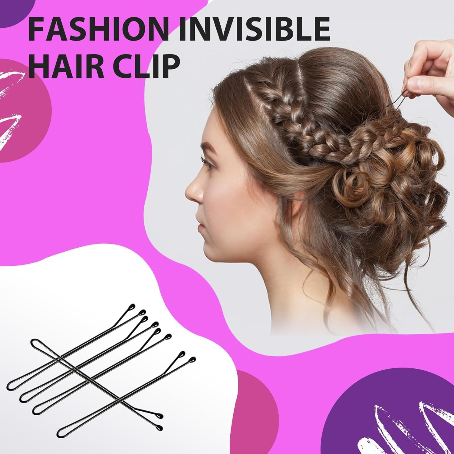 50PCS Black Bobby Pins for Women, Curved Flat Hair Pins with Ball Tips for Styling Long Thick Hair image number 2