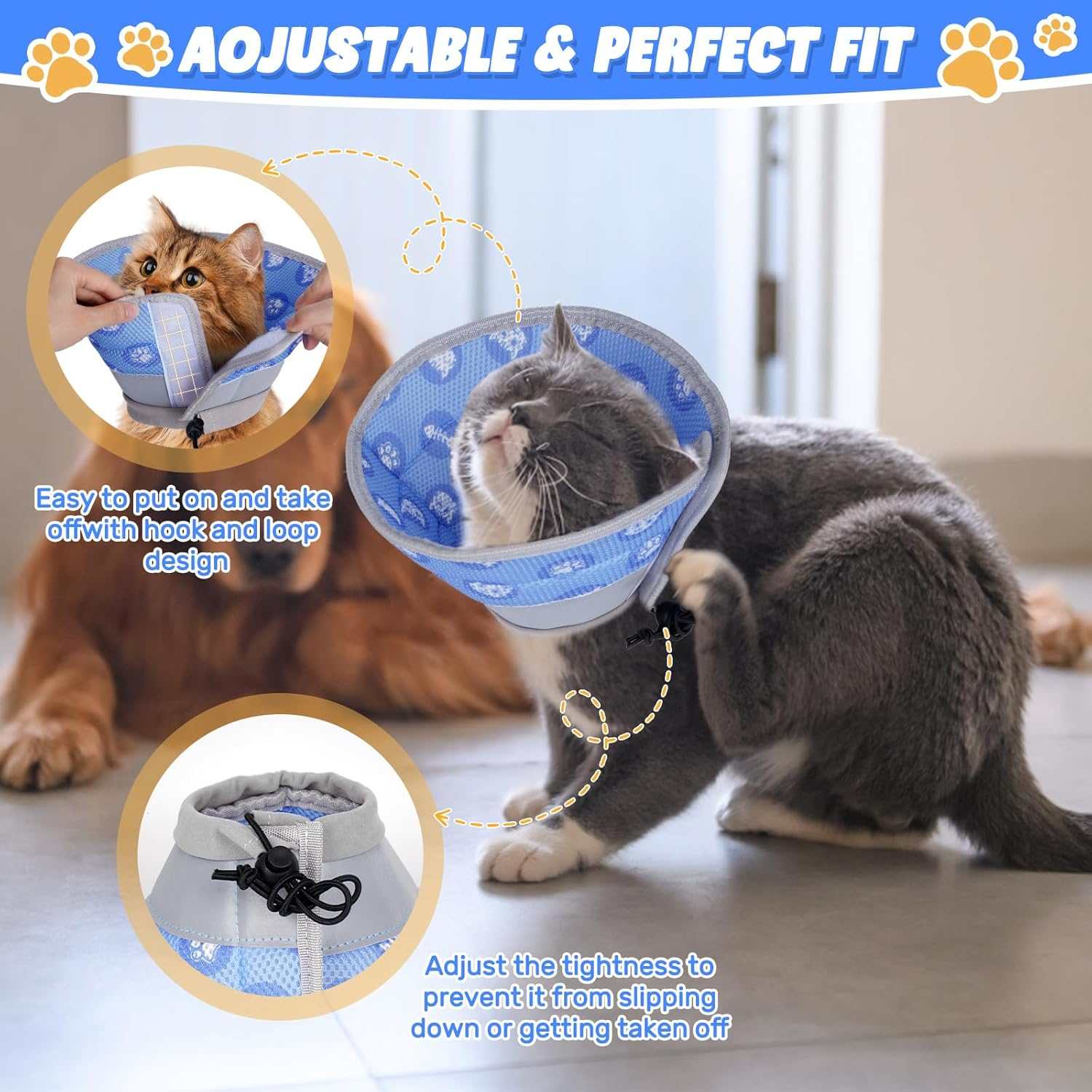 Cat Collar, Recovery Collar, Soft Cat Protective Collar for after Surgery and Injuries, Foldable Soft Protective Collar, Cat Collar, for Cats, Small Dogs (Blue, L) image number 4