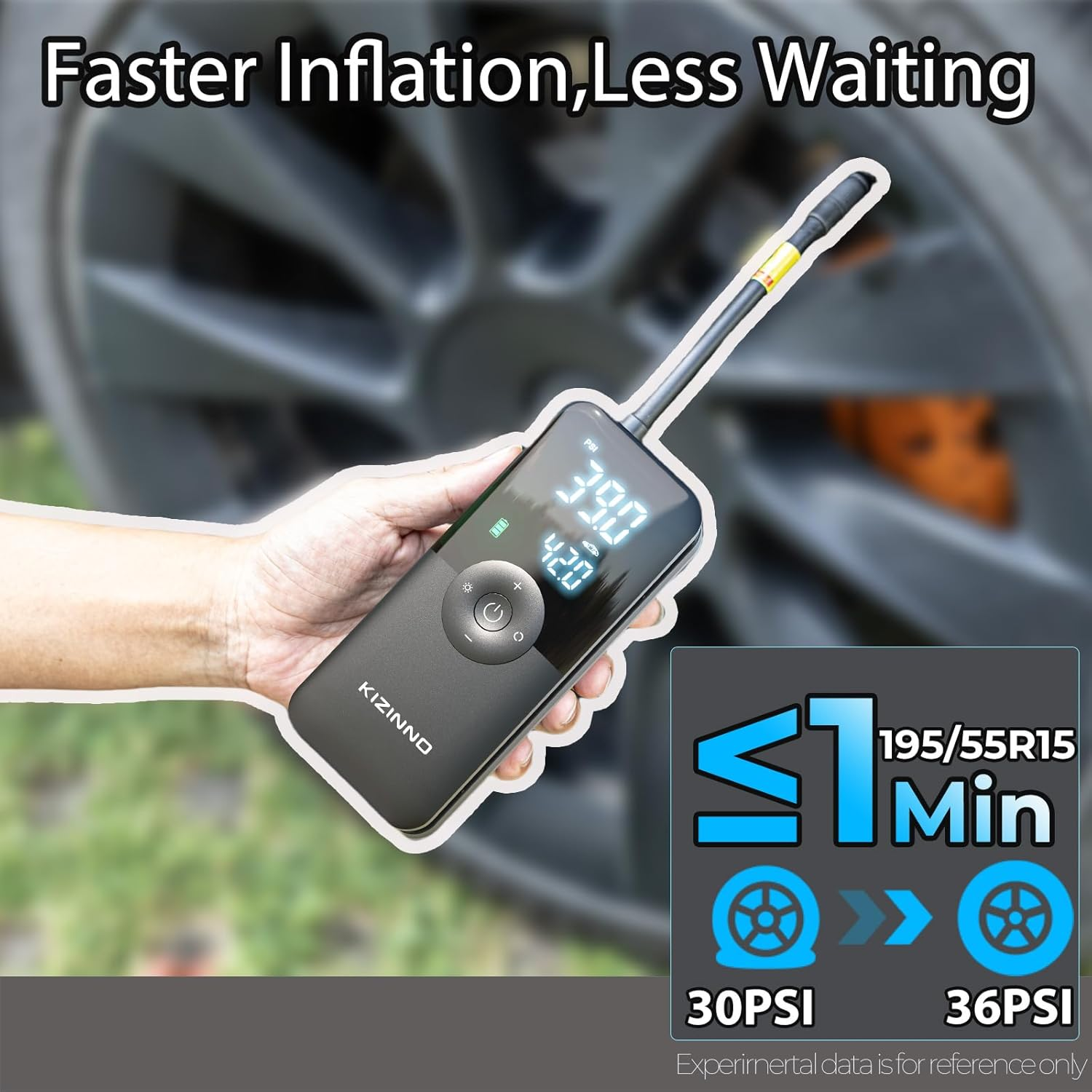 Tyre Inflator Portable Air Compressor - Faster Inflation 150PSI Cordless Portable Air Pump, Deflation Button, Digital Pressure Gauge, Tyre Inflator for Car, Bike, Motor and More(Black) image number 2