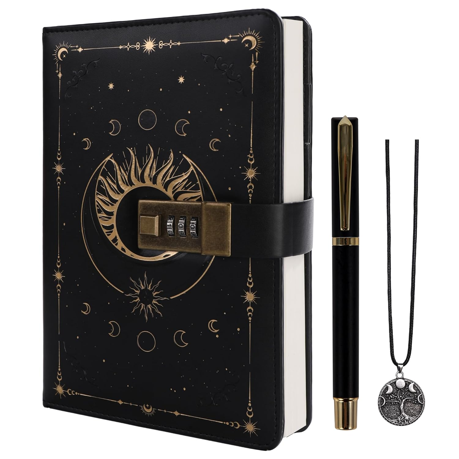 TIEFOSSI Diary with Lock, Vintage Sun Journal with Lock for Women Men, A5 Refillable Notebook with Lock for Writing, 224 Numbered Pages image number 5