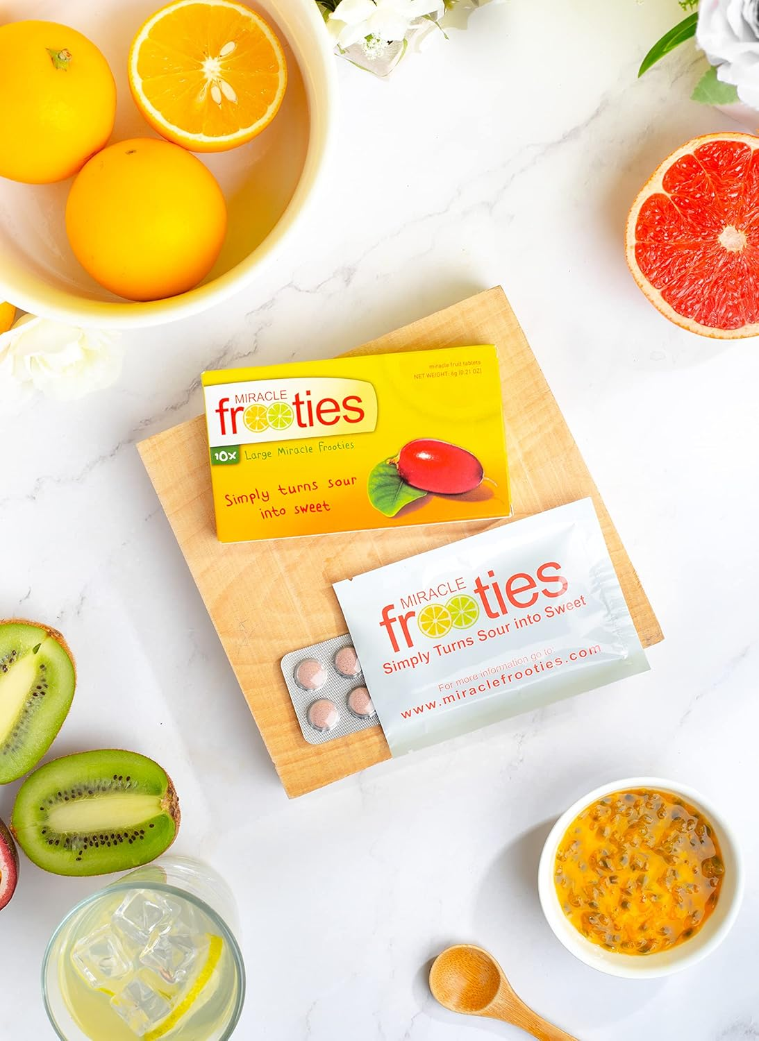 Miracle Frooties, Large Miracle Berry Tablet, 100% Natural Grown Miracle Fruit, Turn Sour Sweet, Change Taste Buds, Flavor Tripping, Tiktok Magic Miraculin, Sugar Free, 20 Count (Pack of 2-Yellow image number 4