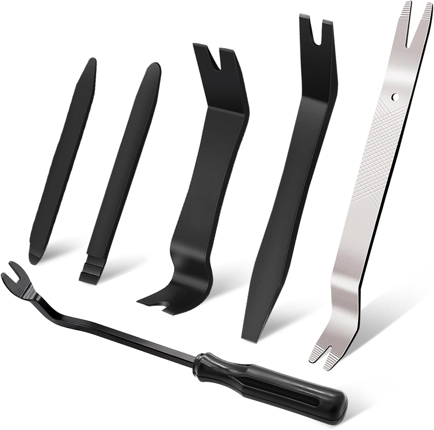 5 PCS Nylon Auto Trim Removal Tool Kit 1 Pc Metal Pry Tool, Door Panel Removal Tool Fastener Remover for Car Dash Radio Audio, Yellow