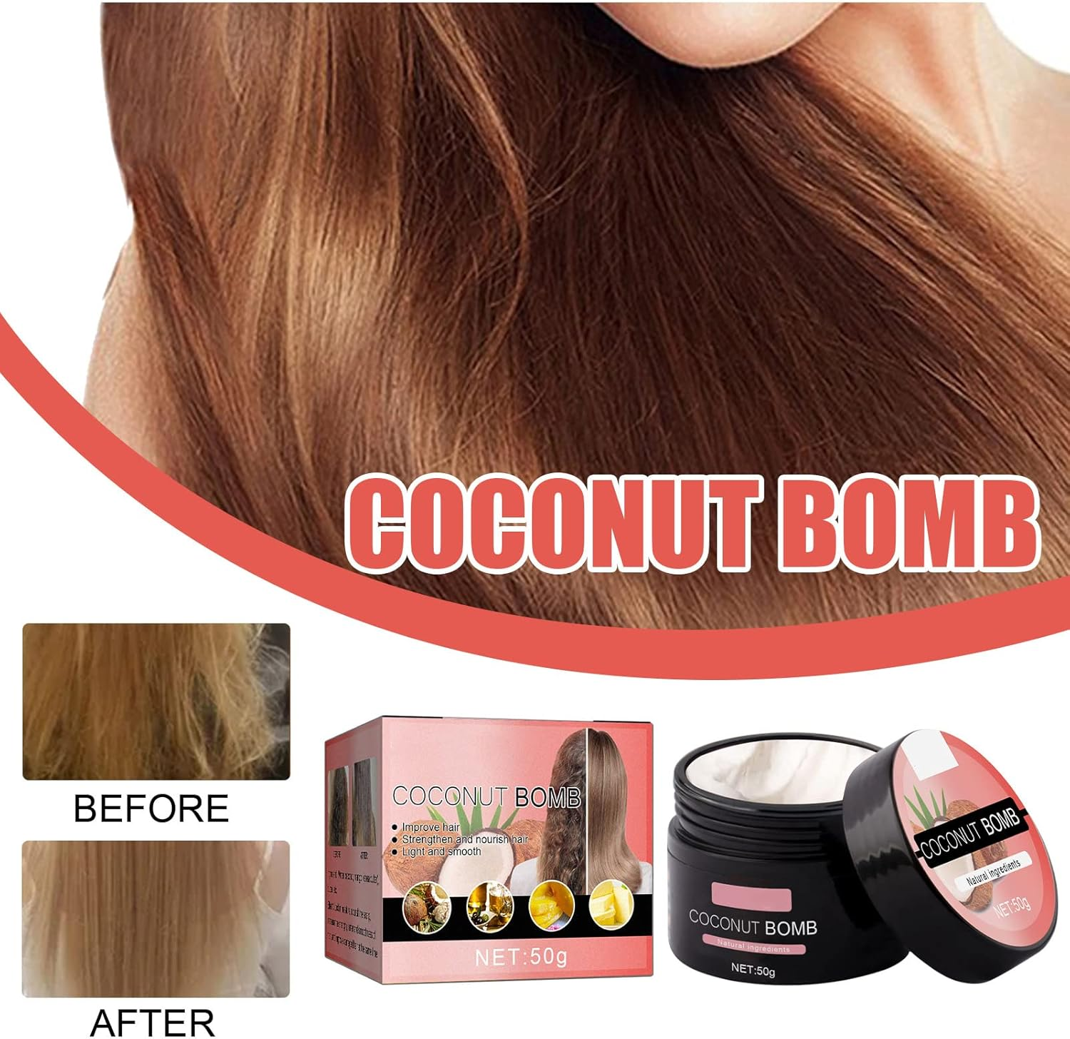 Cynamus Hair Mask, Hair Mask with Natural Coconut Oil, Coconut Deep Conditioner for Dry, Damaged Hair, Provides Intensive Moisturising Improve Shine 50 Ml Hair Mask image number 3