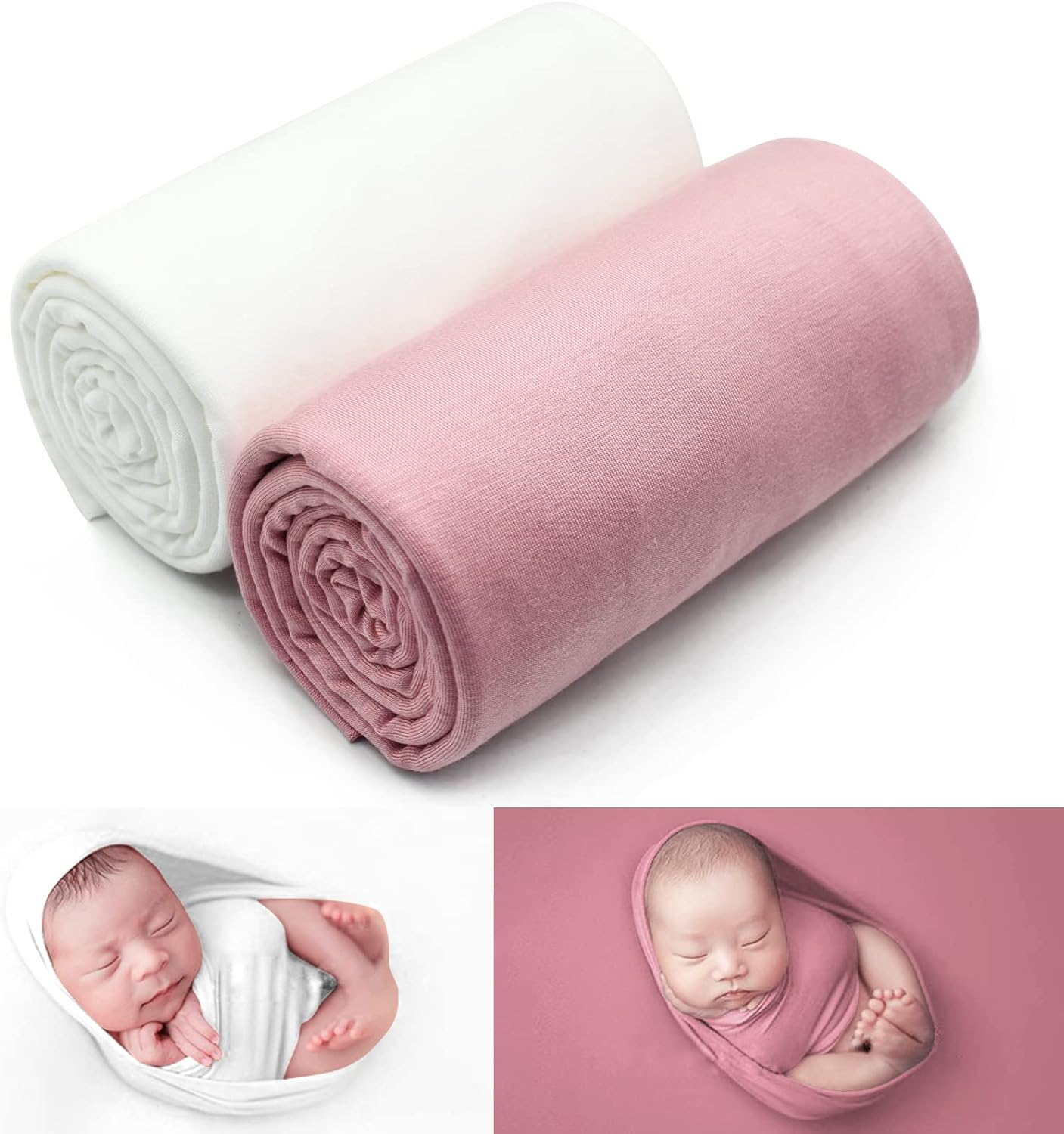 OWLOWLA Baby Photo Props Blanket Newborn Photography Shoot Soft Photography Wrap Blanket for Baby Boys Girls(Blush&Ivory)