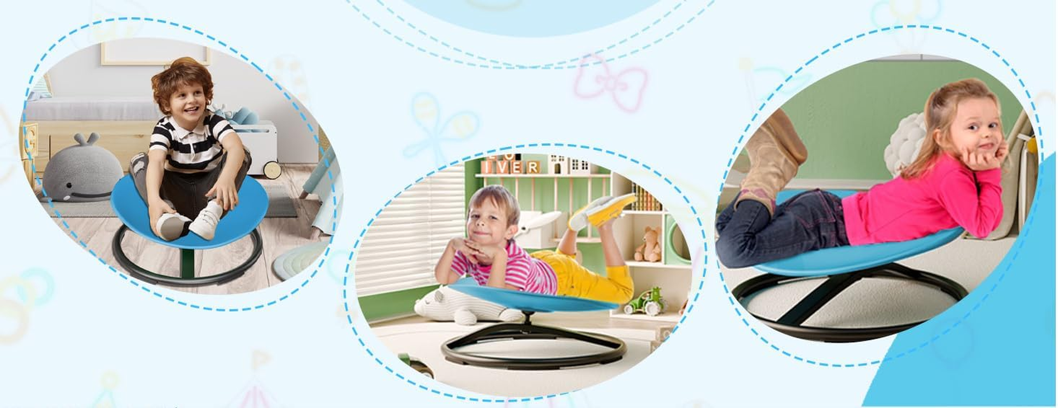 Spinning Chair for Autistic Kids, Autism Sensory Spinning Chair, Kids Sensory Swivel Chair, Toddler Spinning Seat Training Body Coordination and Balance, Upgraded Azure Rounded Shape image number 6