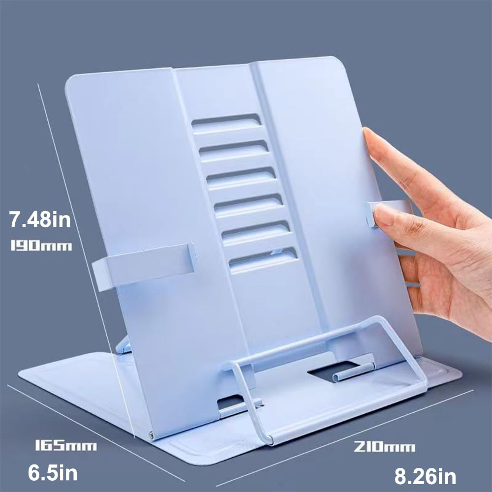 Hbluefat Metal Book Stand with Fixing Clips Folding Reading Book Holder,Sturdy Desktop Rest Book Holder for Cookbook,Magazine,Laptop,Tablet (Blue) image number 5