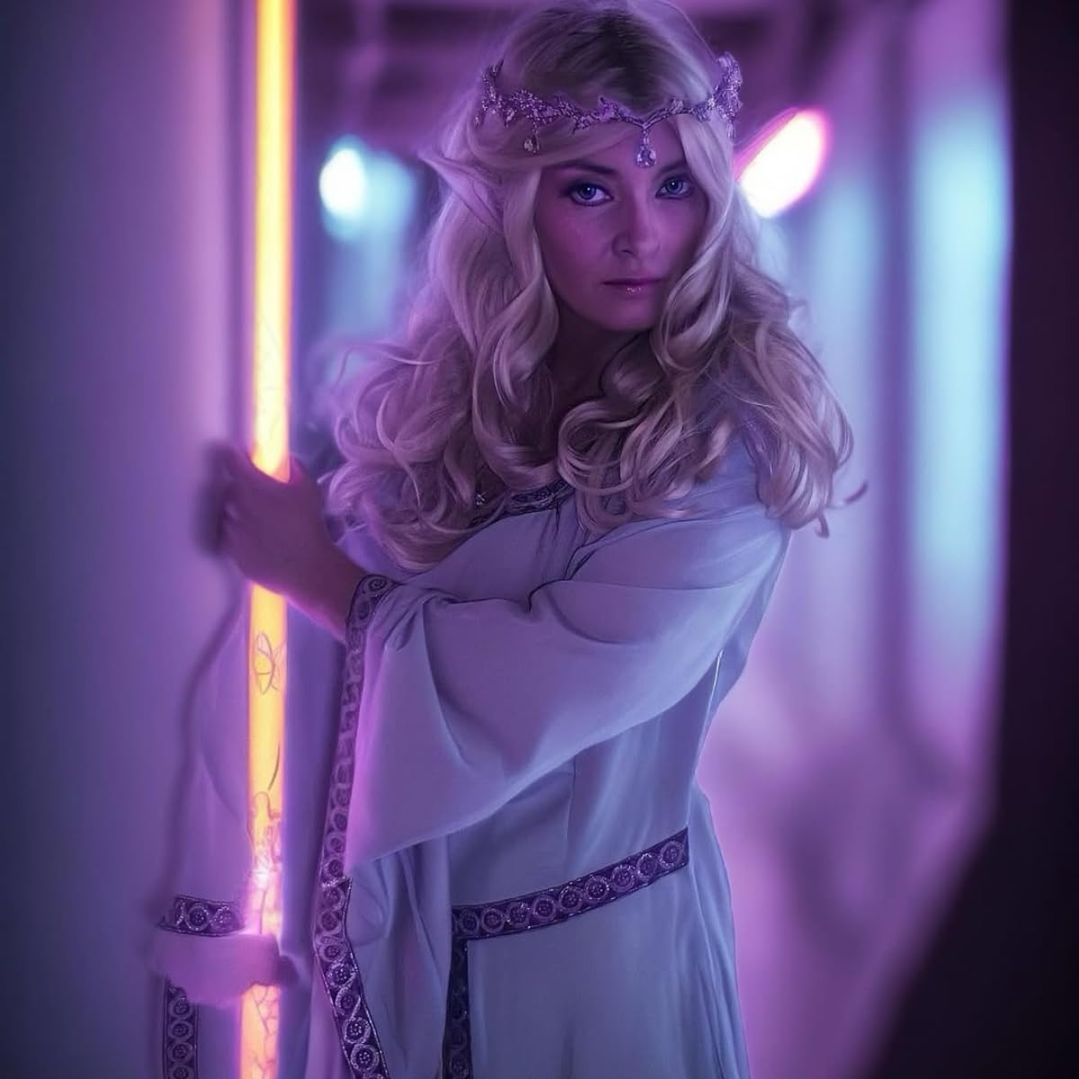 FRESHME Elf Ears with Fairy Crown Set Pixie Headpiece with 2 Pairs Fairy Ears Kit - Crystal Crown - Gold Set image number 2