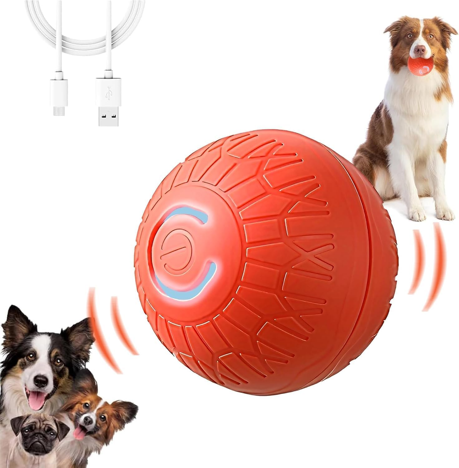 TEKXDD Interactive Dog Ball - Dog Toys, Indestructible Dog Moving Ball, Pet Playthings for Outdoor & Indoor Playtime - Orange
