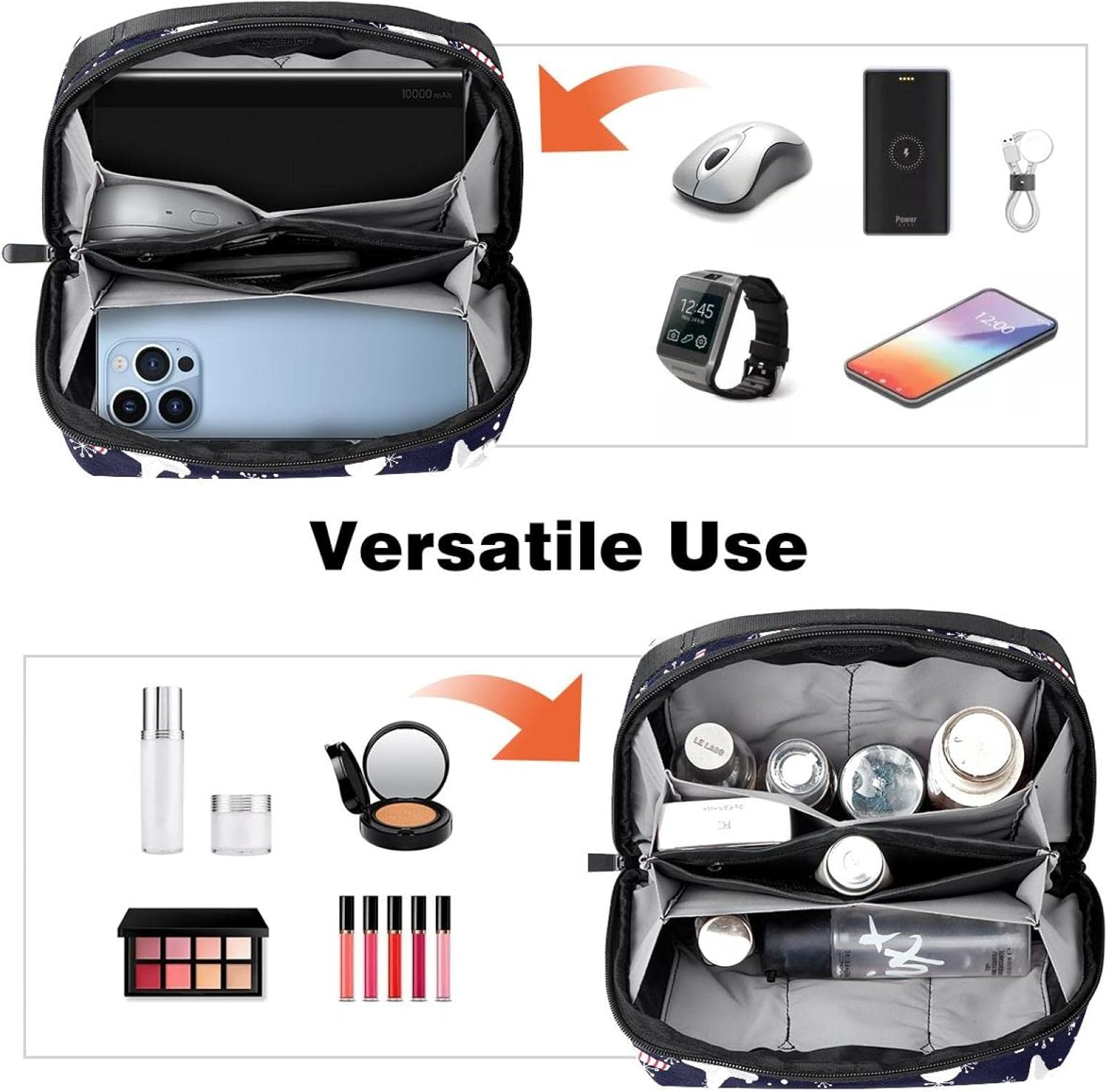 Makeup Bags for Women, Makeup Travel Bag, Waterproof Makeup Organizer Bag, Christmas Snowman Snowflakes Stars Vintage image number 4