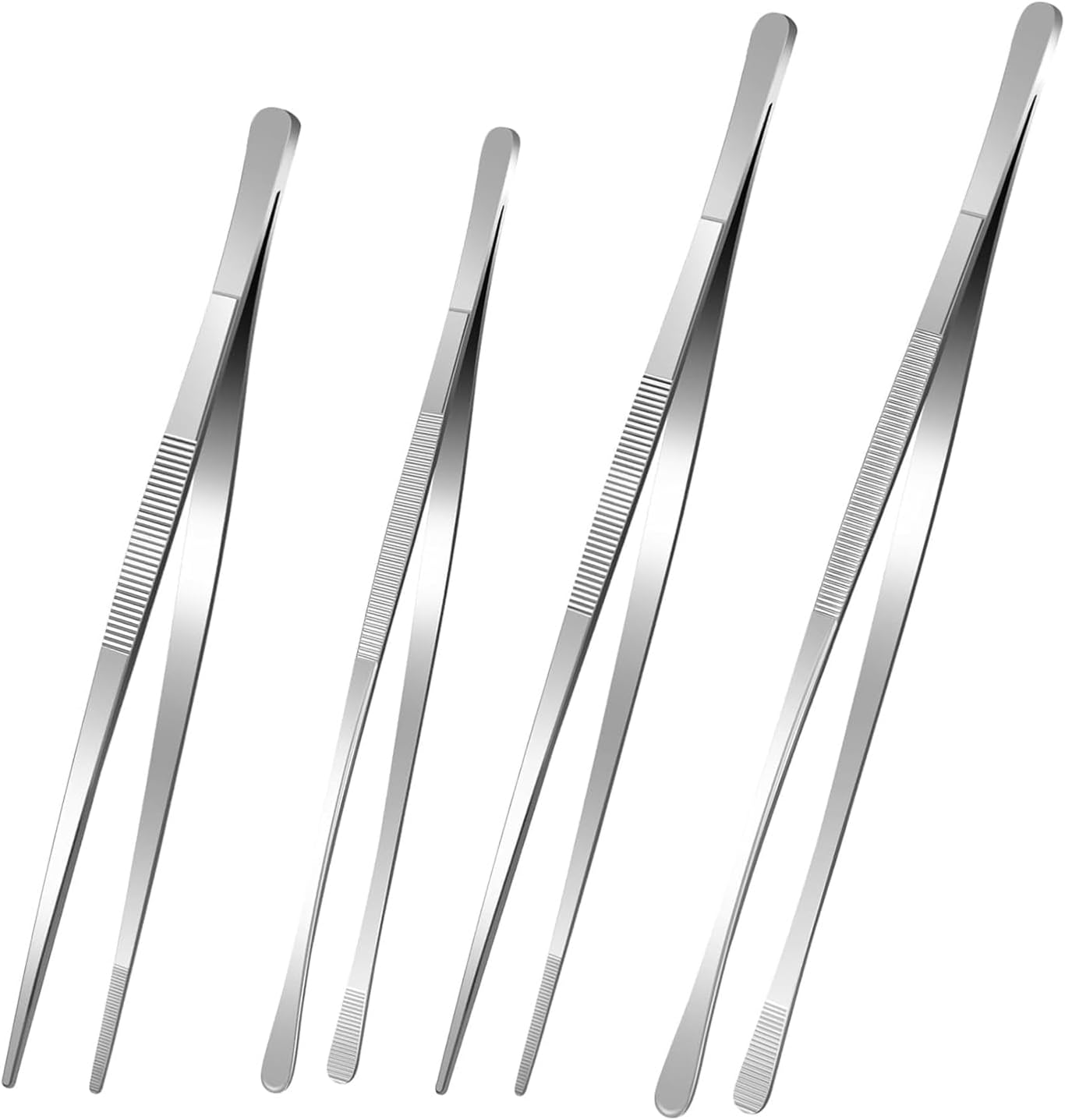 4 Pcs Stainless Steel Kitchen Tweezer Tongs, 10/12In Serrated Tips, Ergonomic Long Handles for BBQ Grilling, Cooking image number 3