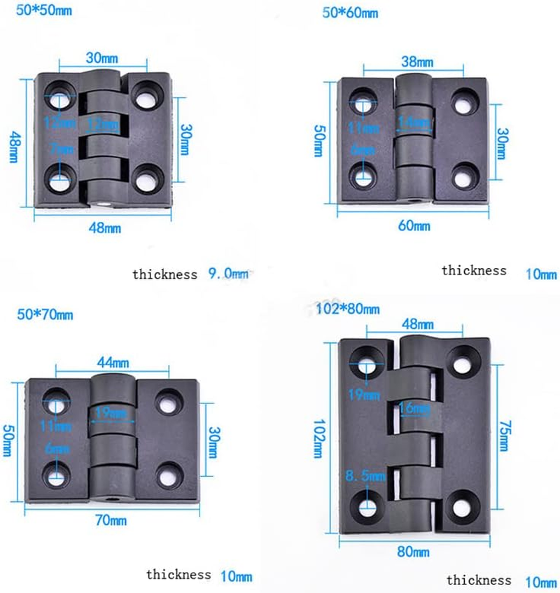 ABS Nylon Hinges, Black Adjustable Folding Door Hinge for Voltage Cabinet/Drawer/Distribution Boxes, 4 Pack, 60 * 50Mm image number 3