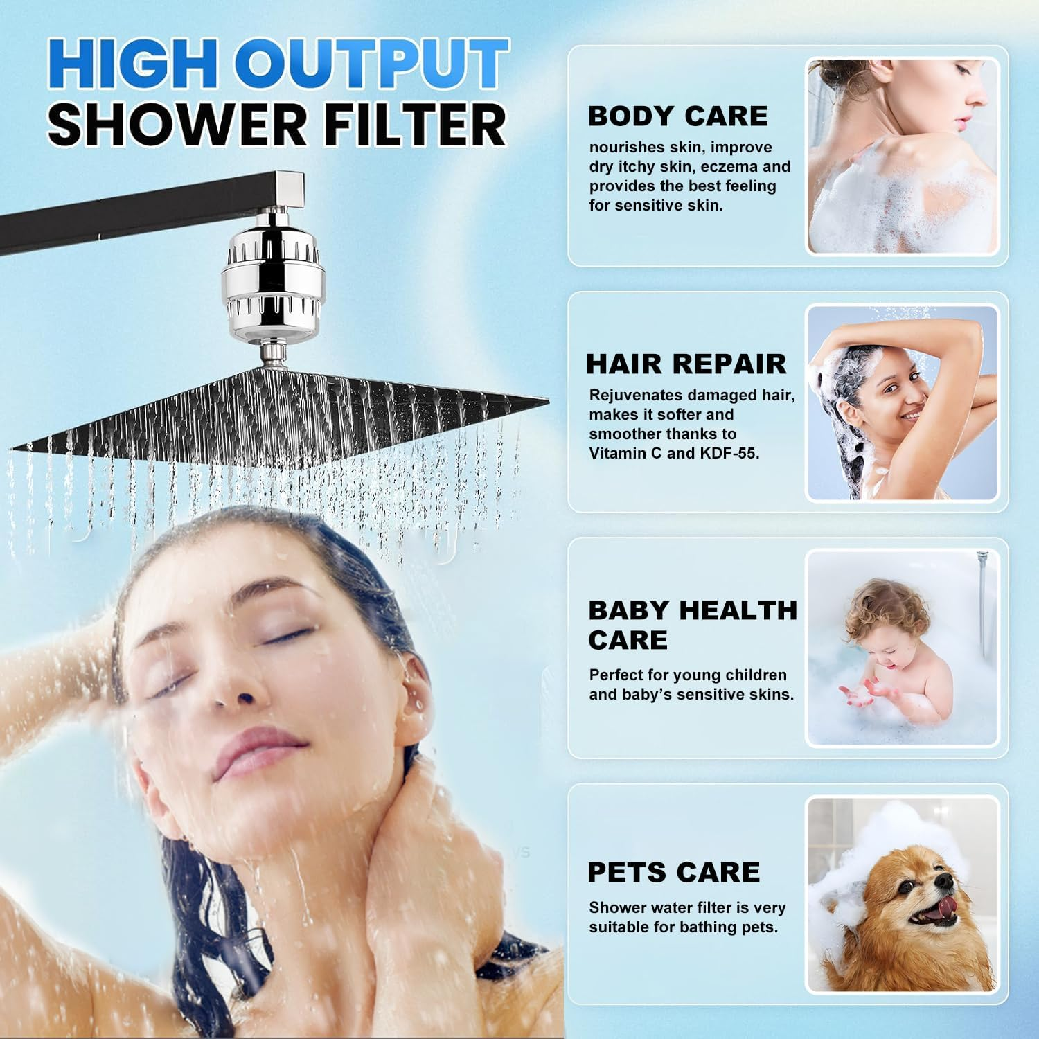 Dogfish 20 Stage Shower Filter,Filtered Shower Head for Hard Water, with 2 Replaceable Filter Cartridges, High Output Universal Shower Water Filter to Remove Chlorine Fluoride Heavy Metals image number 5