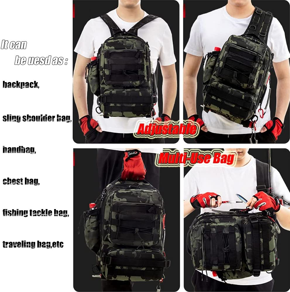 NUFR Fishing Tackle Backpack Storage Bag, Outdoor Shoulder Backpack, Water-Resistant Fishing Gear Bags with Rod Holder and Stainless Steel Fishing Plier (Standard(14.5 * 9 * 5.5 Inch)-Black Camo) image number 1