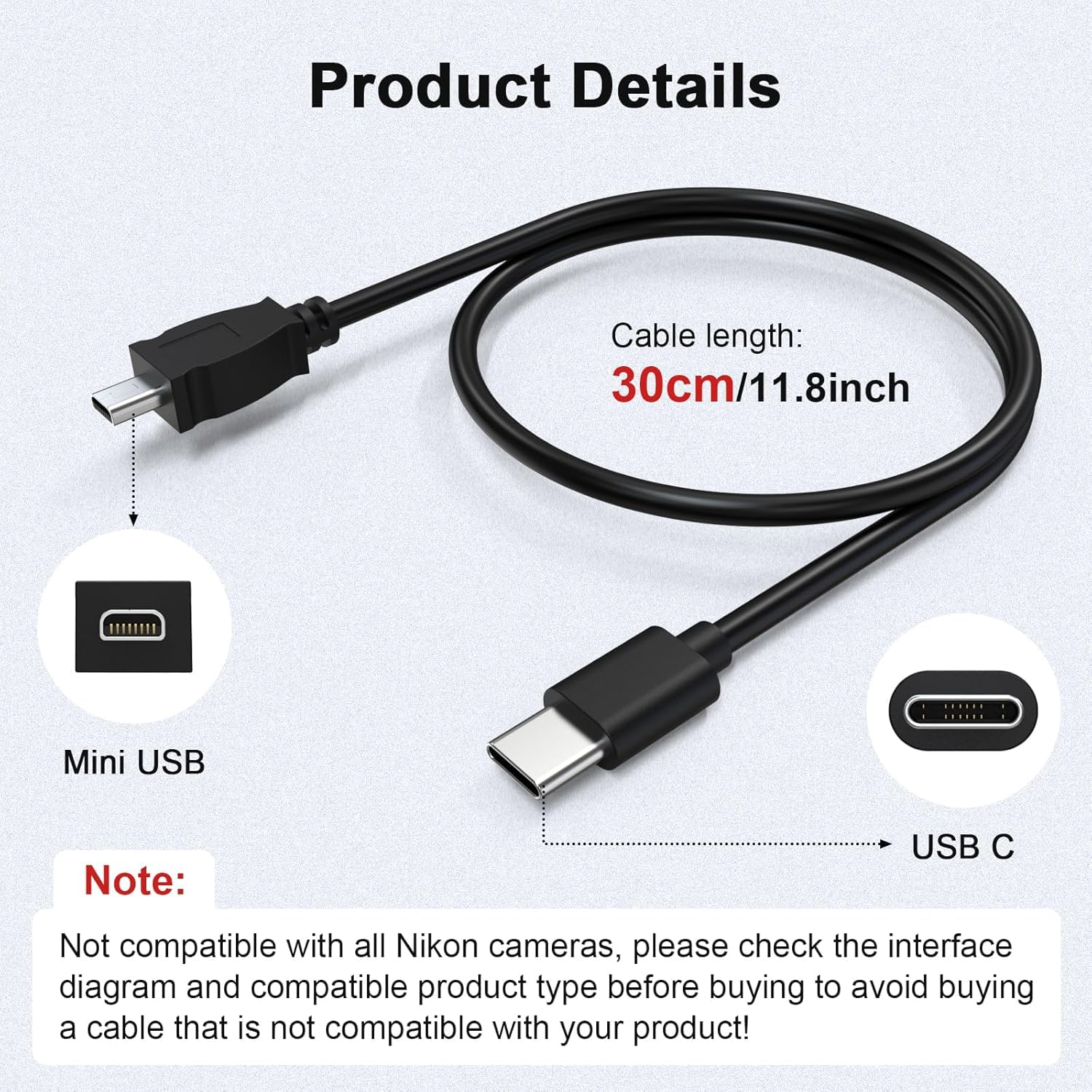 USB C to UC-E6 Photo Transfer Cable Cord for Nikon D7200 D7100 D5500 D5300 D5200 D5100 D3300 D3200, for Nikon Coolpix S Series S6600 S6300 Cameras for PC, Iphone 15, Android, Macbook with USB-C (1 FT) image number 3