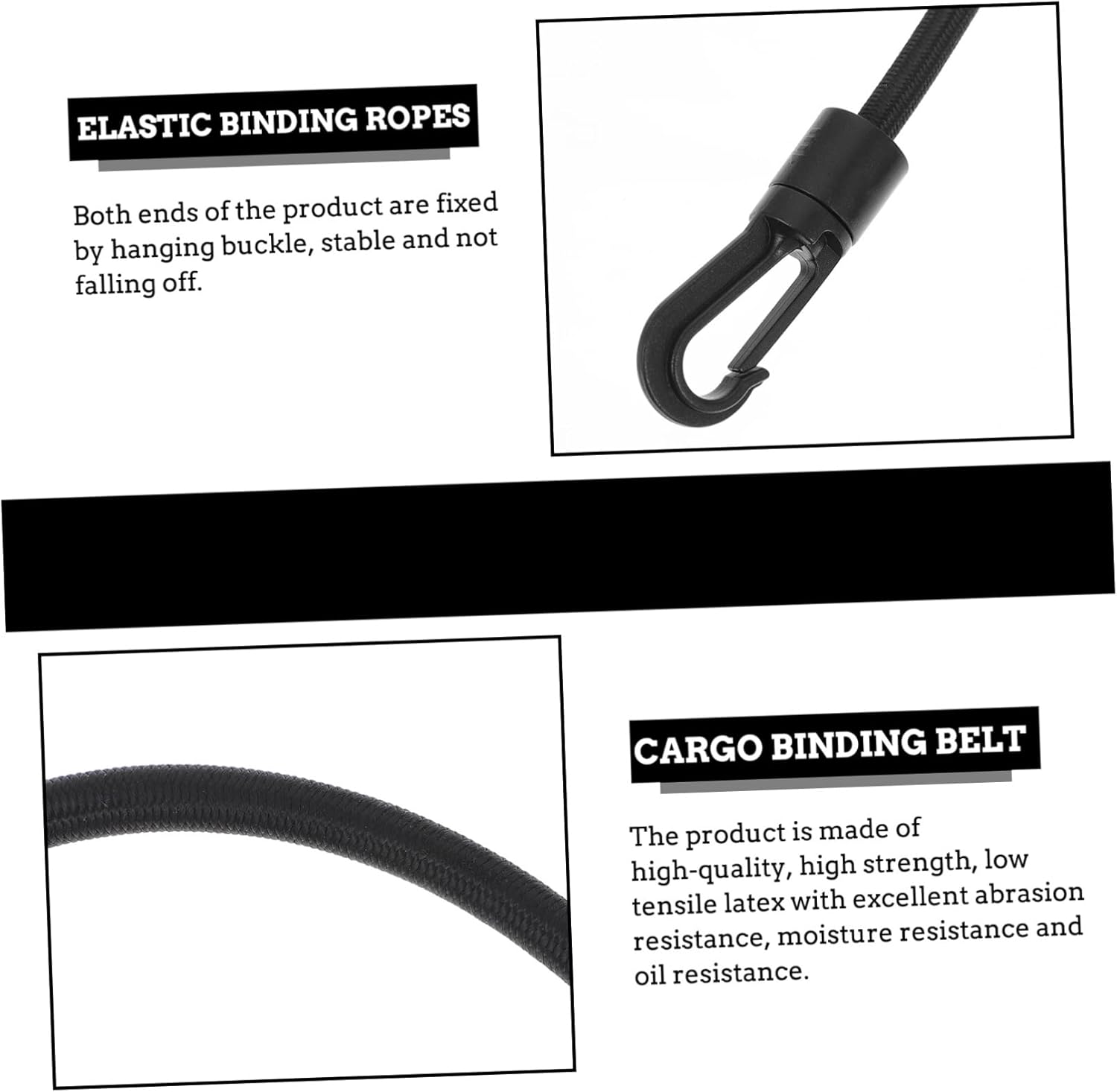 INOOMP Elastic Auto Luggage Bundling Straps with Hooks 4Pcs, Stretchy Cargo Fixing Tie Belts for Camping and Travel Accessories image number 3