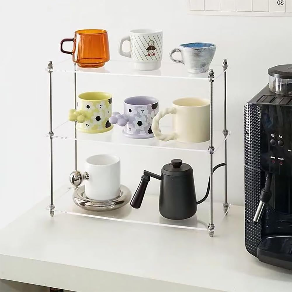 Hbluefat Acrylic Desktop Organizer Shelf, Multi-Tier Storage Display Rack, Clear Dresser Make up Perfume Shelving Unit for Home, Office, Bathroom, Countertop Organization (2-Tiers)