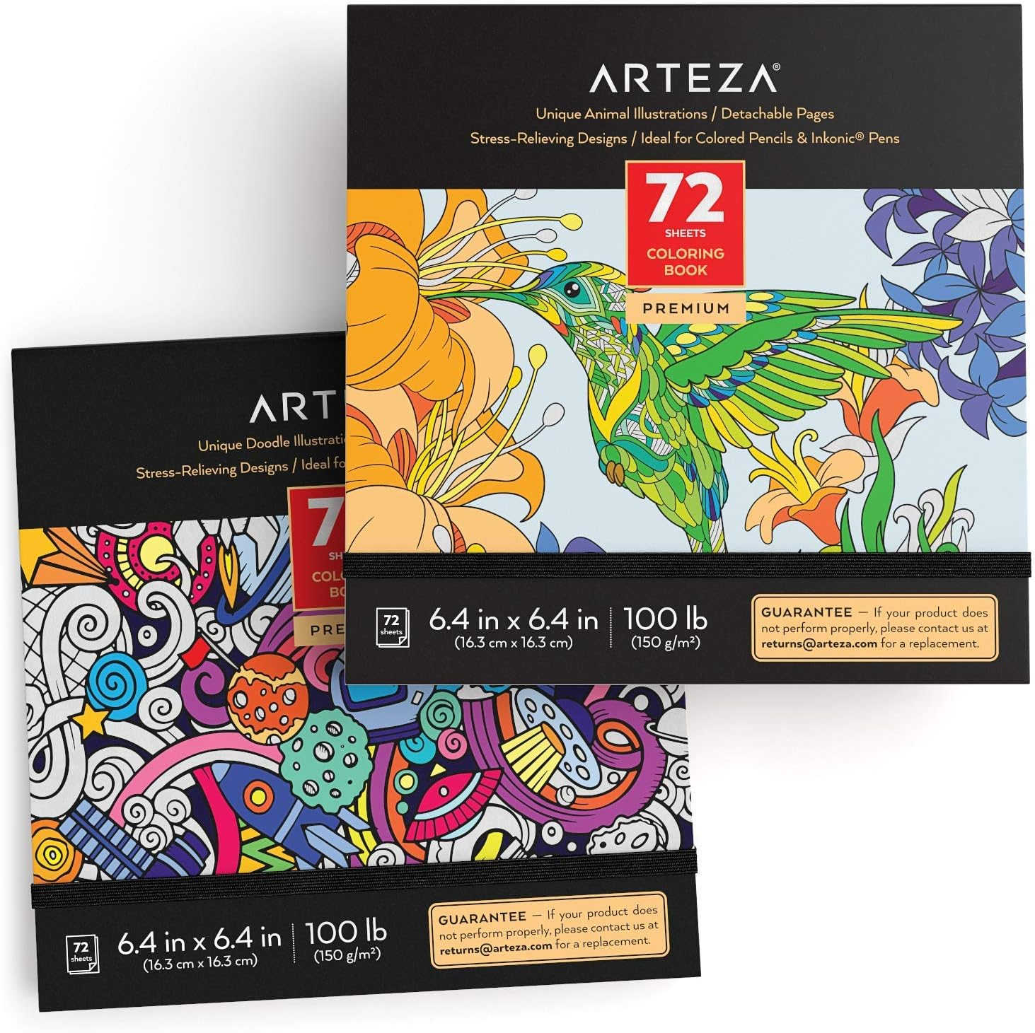 Arteza Adult Coloring Book, 6.4 X 6.4 Inches, 72 Sheets, Portrait Illustrations, Travel-Sized Detachable 100-Lb ​Coloring Sheets​, Art Supplies for Relaxing, Reflecting, and Decompressing