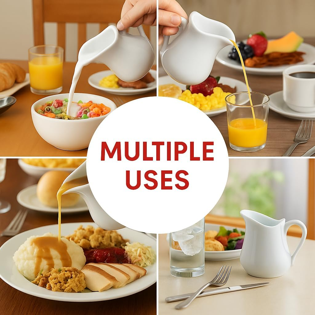 HIC Kitchen Creamer Pitcher with Handle, Fine Porcelain, 4-Ounce Capacity, for Coffee, Tea, Dressings, Sauces, Set of 2