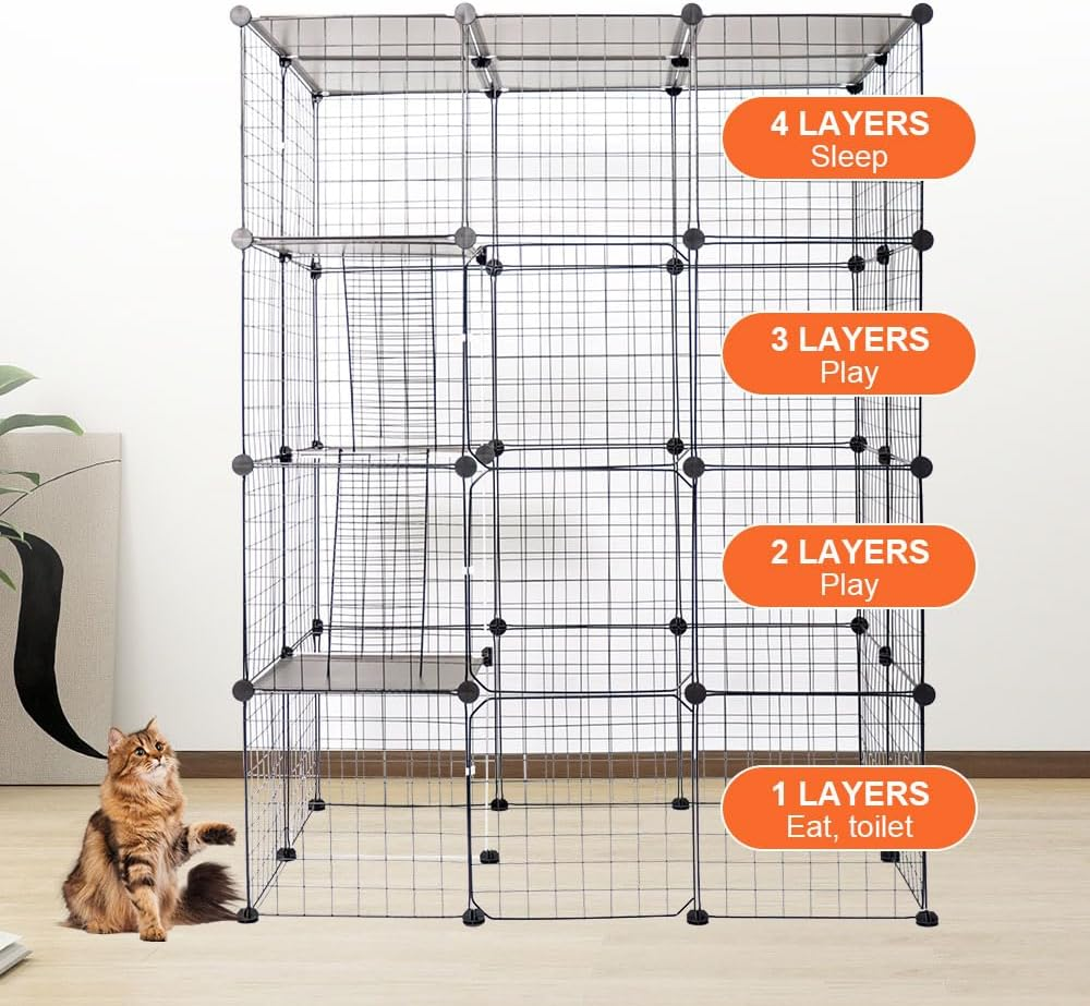 Melpet 4 Tier Metal Large Cat Enclosure Playpen DIY Animals Kennel Cat Cage Free Space with Ramps and 5 Doors for Household Outdoor Indoor Balcony, 111X75X146Cm image number 5