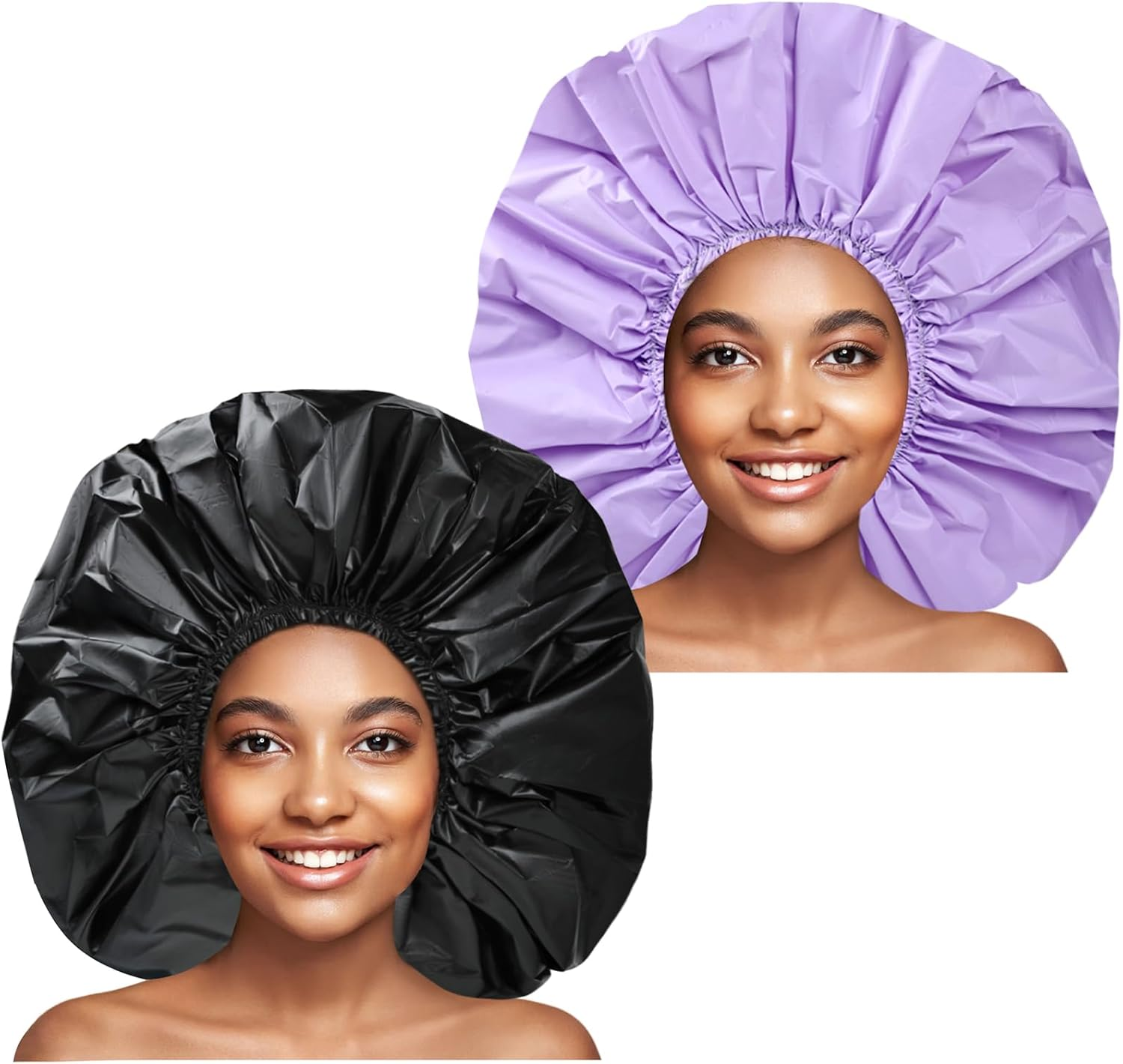 CHFONG Super Jumbo Shower Cap 2 PCS Waterproof Shower Caps for Women, Extra Large Shower Cap, Reusable Super Large Bath Caps Hair Cap for Long Thick Curly Hair, Locs, Twist Braids - Black + White