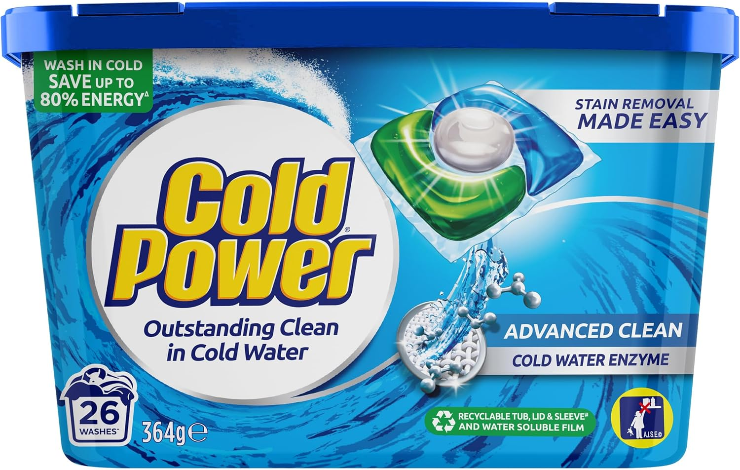 Cold Power Advanced Clean Triple Laundry Detergent 26 Capsules 364 G image number 3