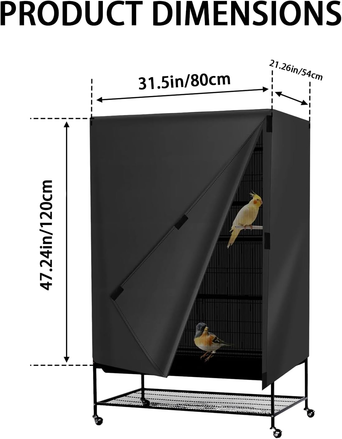 Night Use Bird Cage Cover,With Breathable Fabric Light Blocking Cover, Waterproof and Dustproof Universal Light Blocking,Suitable for Large Bird Cages,Suitable for Bird Cage Tops (Black)