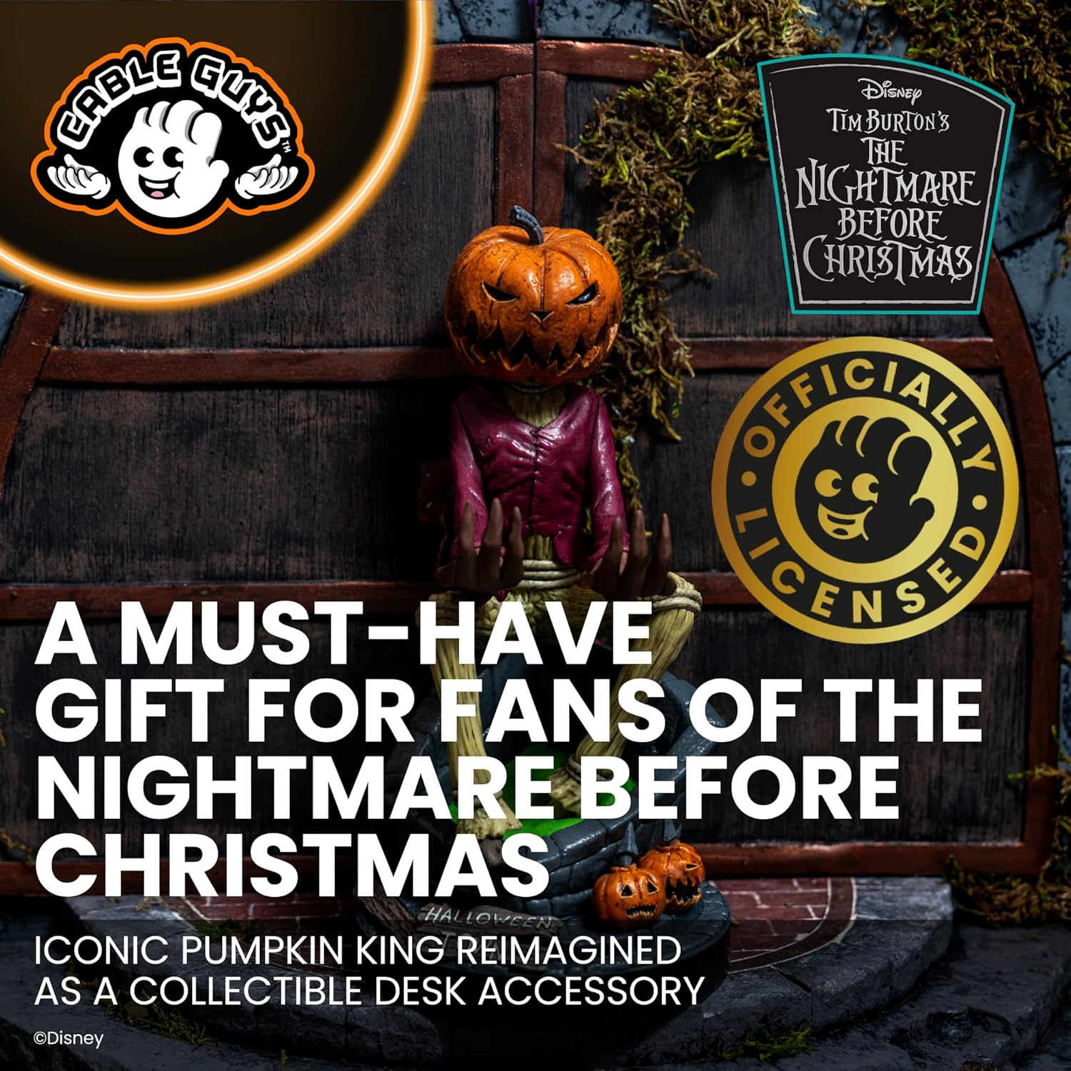 Cable Guys - Nightmare before Christmas: Jack Pumpkin King Original Controller and Phone Holder (Xbox, Playstation, Nintendo Switch) & Phone (Iphone, Samsung, Google) image number 1