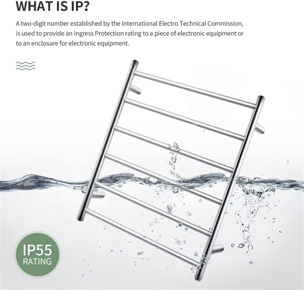 Bathroom Heated Towel Rail 6 Bars round Stainless Steel Electric Heated Towel Energy-Saving Heated Towel Rack Holder Wall Mounted 70W SAA Certificate (Chrome) image number 5